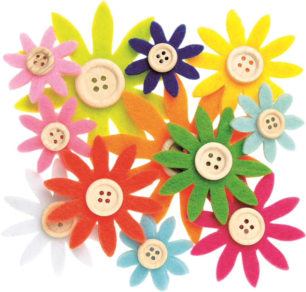 Glorex Filzblumen 12 Stück, 3,5 - 7 cm, bunt, sortiert