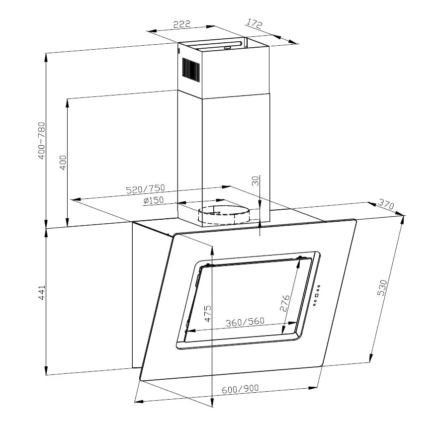 respekta kopffreie Schräghaube 60 cm Schwarz CH99040-60S EEK: A 60 cm