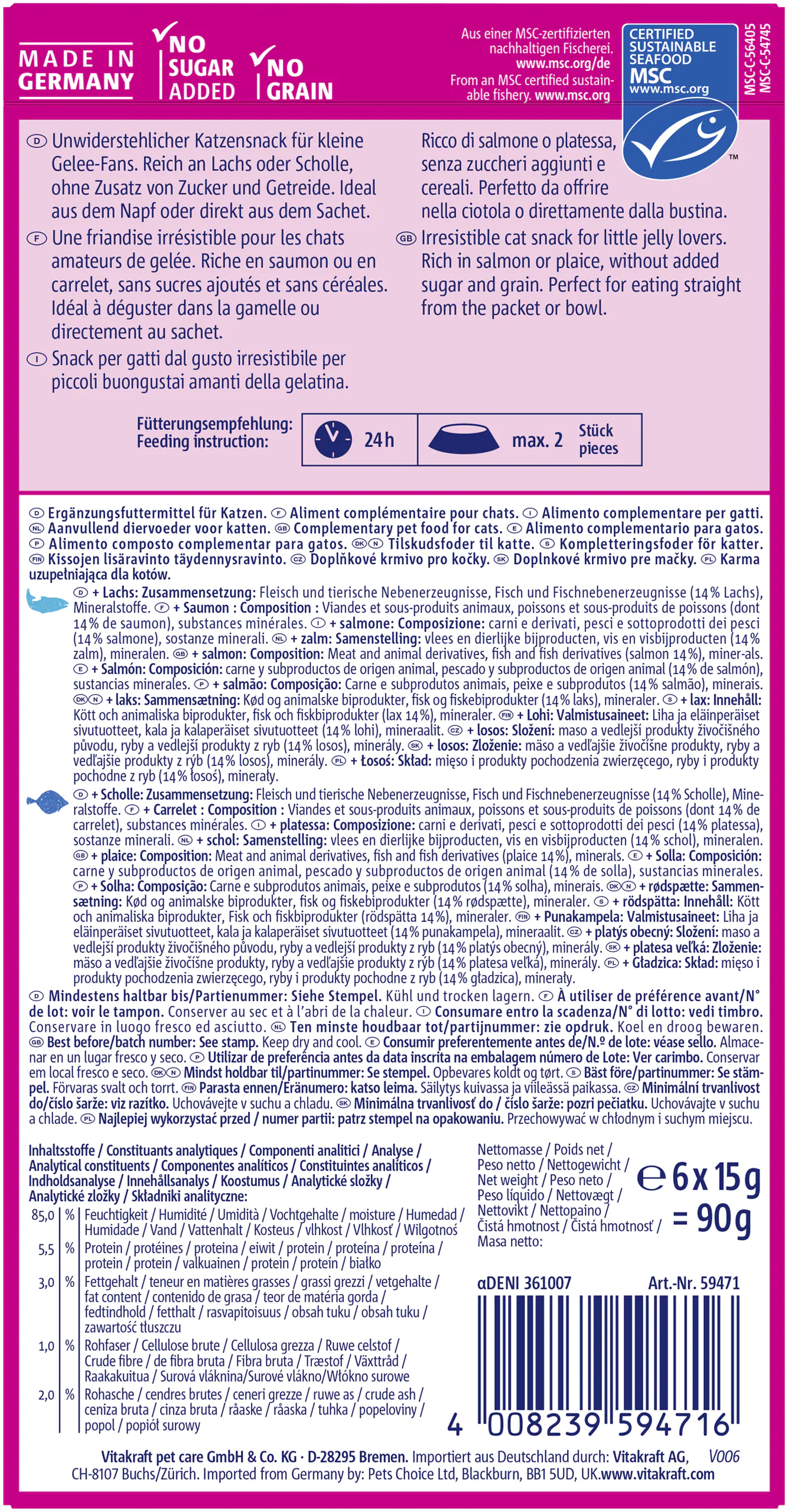 Vitakraft Jelly Lovers Katzensnack Lachs +Scholle 6 x 15 g 