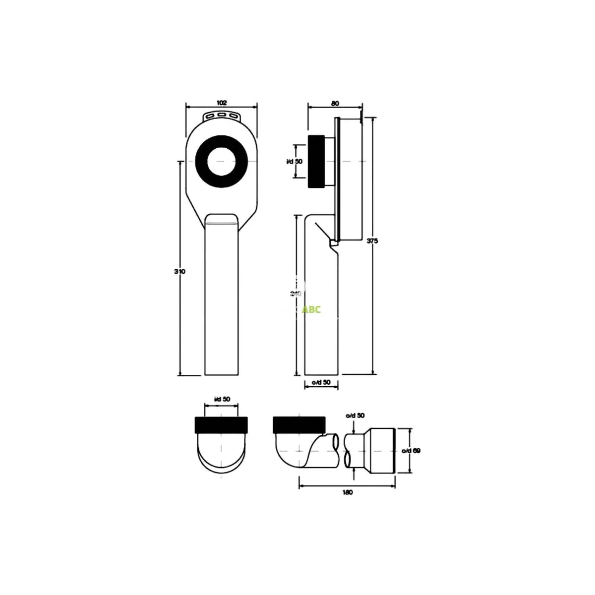 Primaster Urinal-Set Gaia weiß inkl. Ablauf und Druckspüler