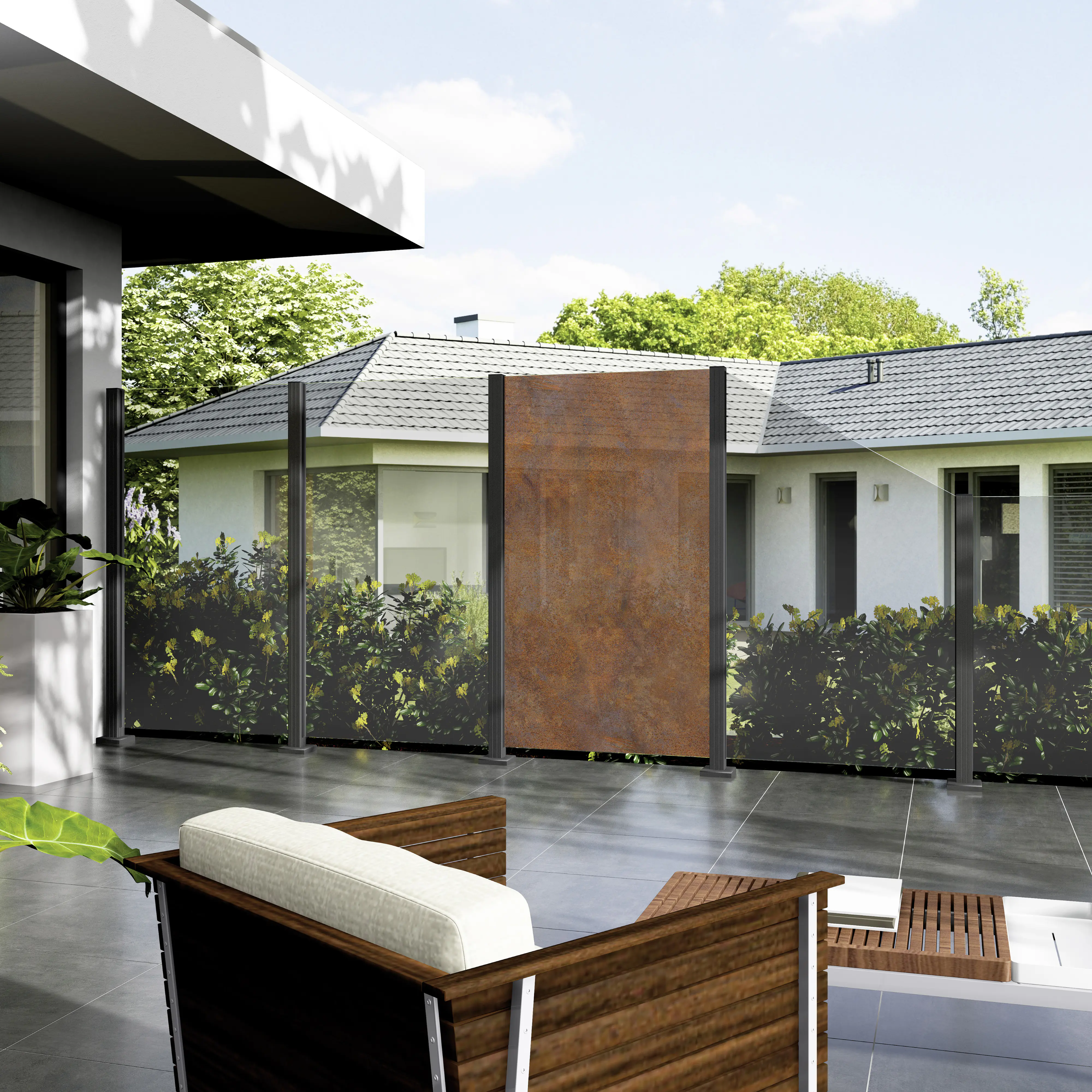 Ambiente Glaszaun Erweiterungsset Klarglas 187 x 107,2 cm mit Motivdruck grau 