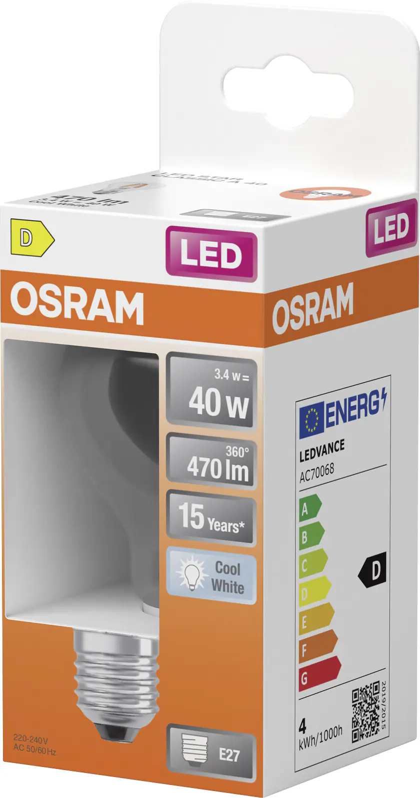 Osram LED Leuchtmittel E27 Star Classic 3,4W klar kaltweiß