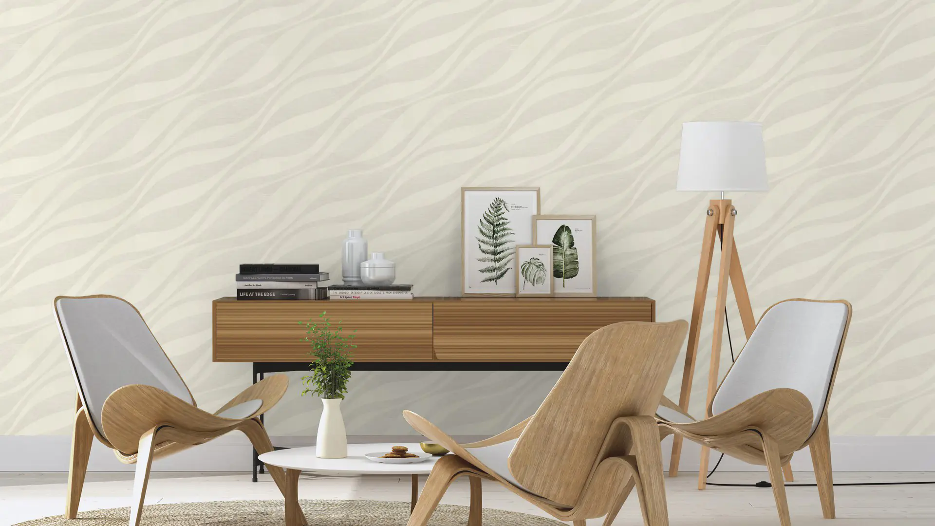 Rasch Vliestapete Muster Wellen creme 10,05 x 0,53 m