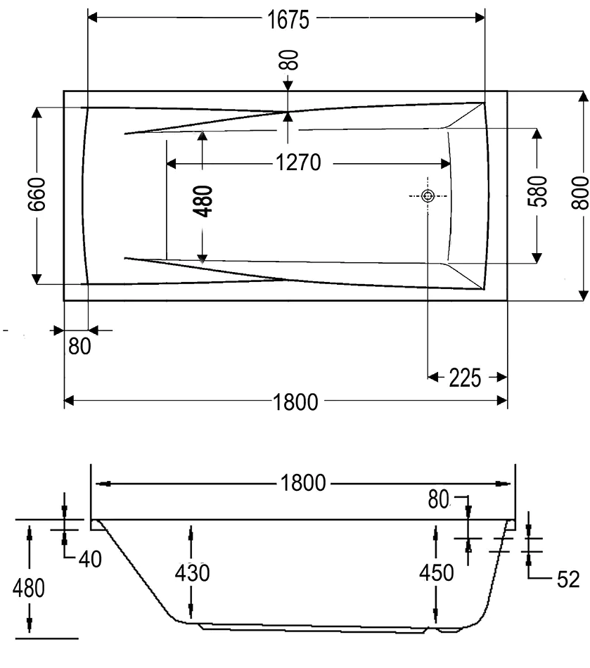 Ottofond Badewanne Atlanta 180 x 80 cm, weiß