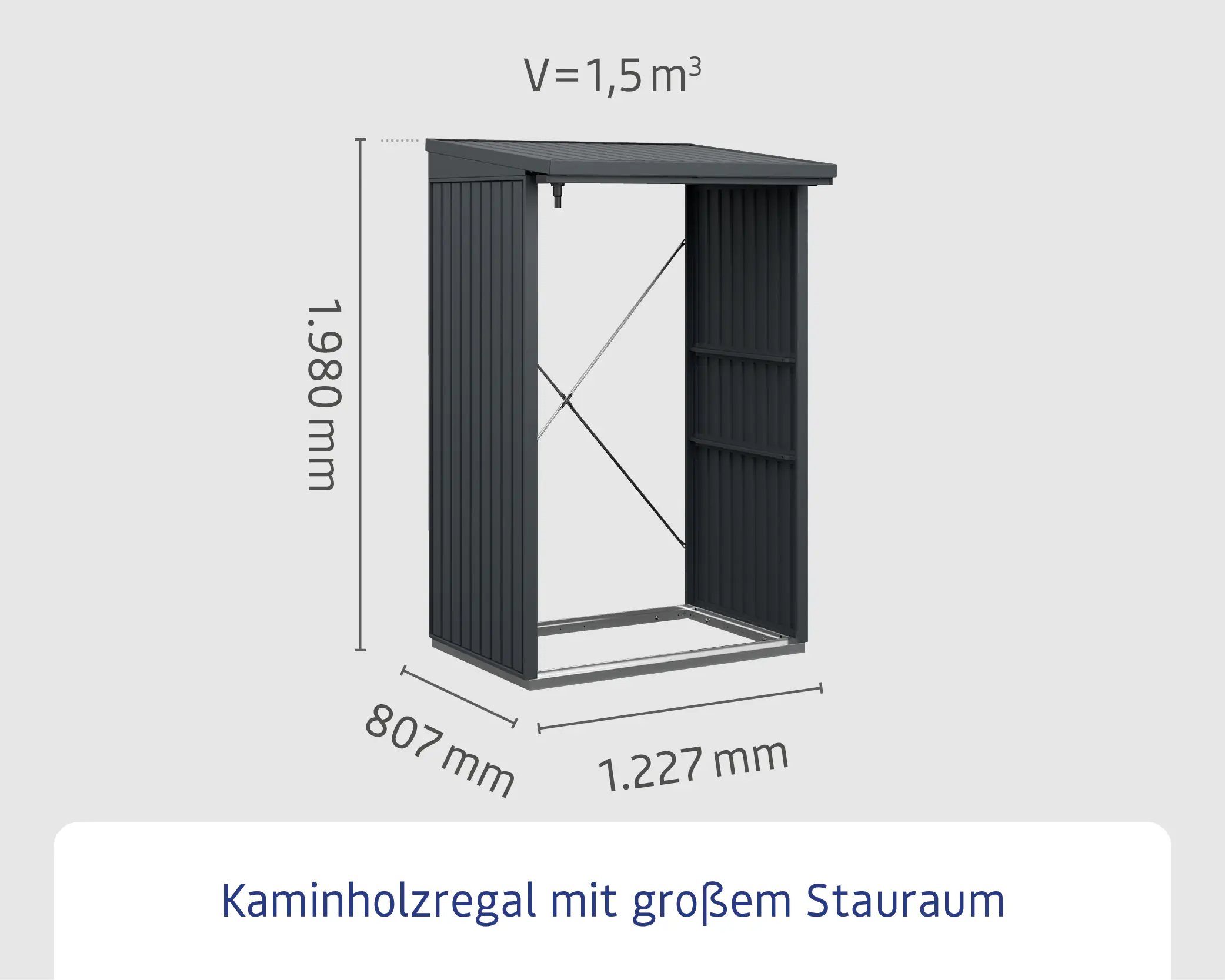 Ecostar Kaminholzregal Trend-V Typ 1, anthrazitgrau, mit Verstrebung