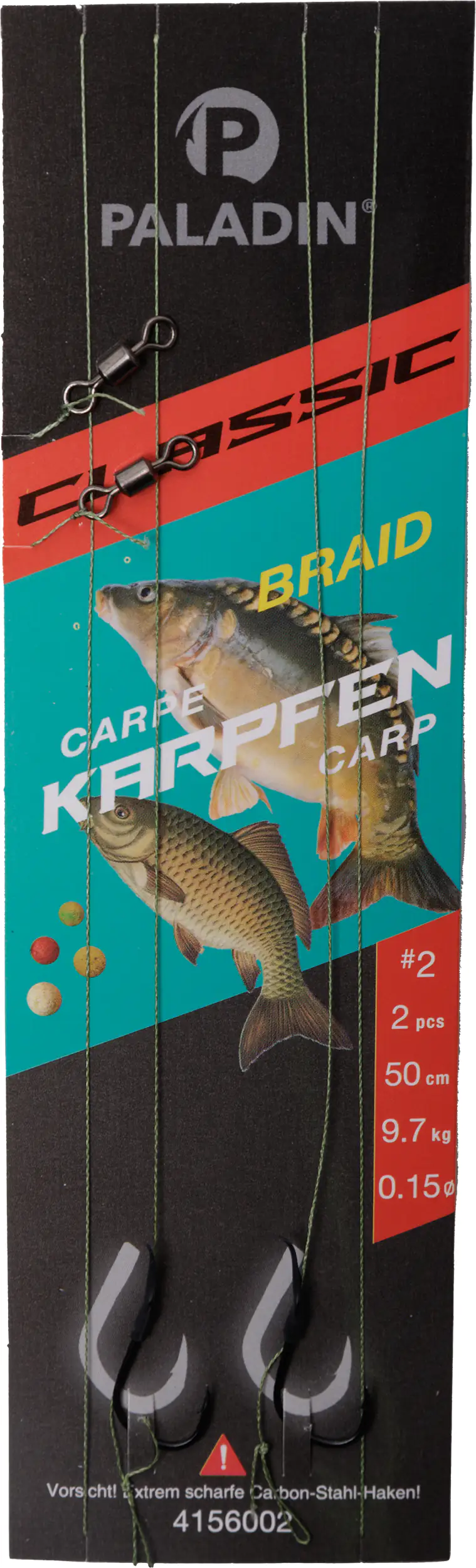 Paladin Karpfenhaken Boilie gebunden Größe 2 50 cm 2 Stück schwarz