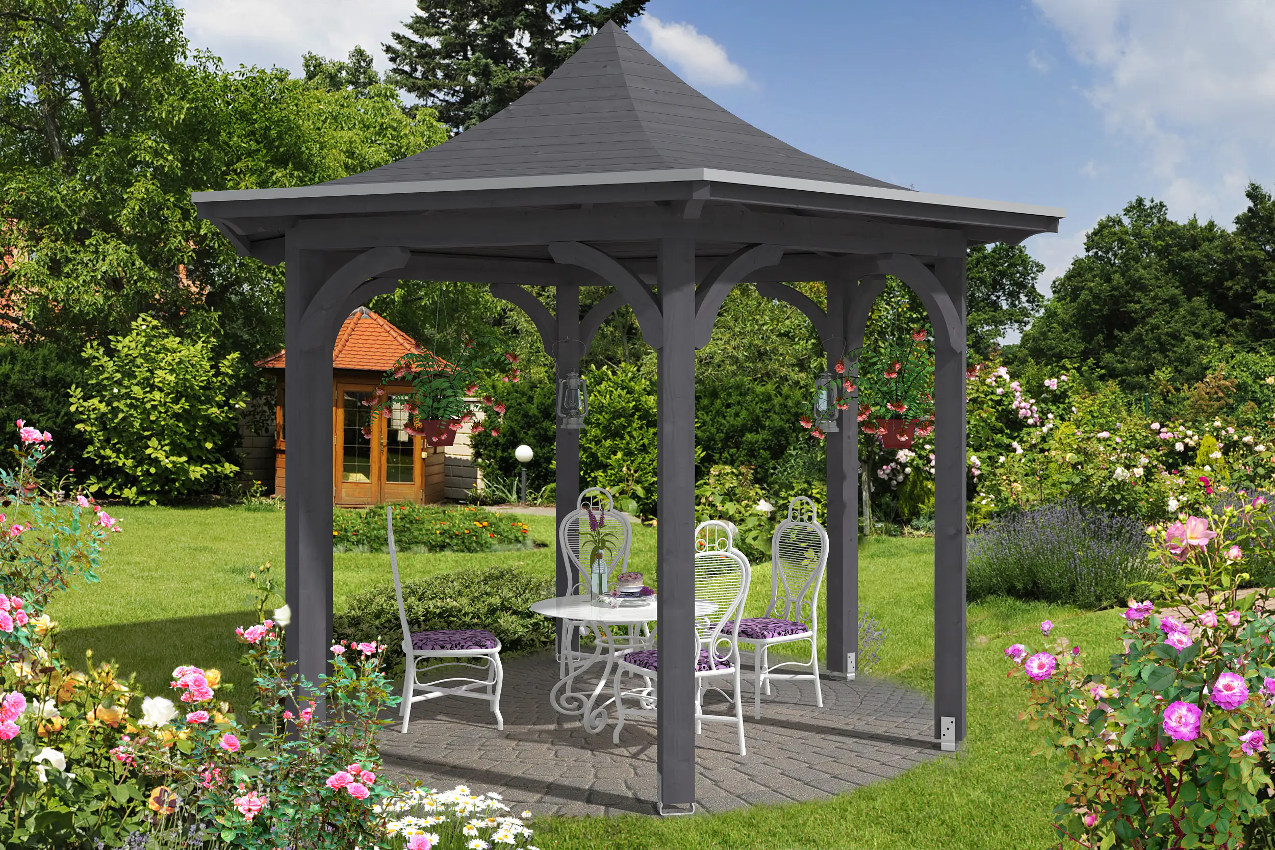 SKAN HOLZ Pavillon Versailles Leimholz, lasiert in Schiefergrau