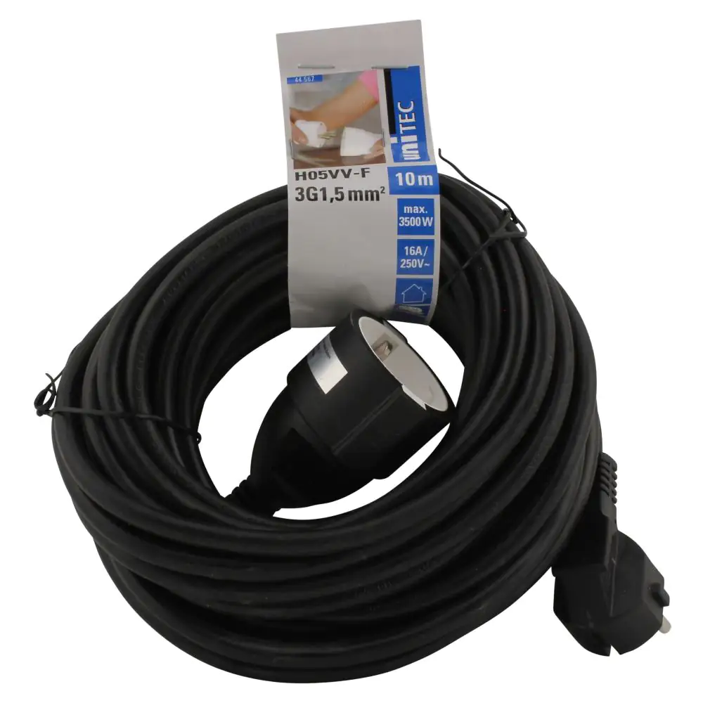 Unitec Verlängerungskabel Innen 10 Meter H05VV-F 3G1,5 ,schwarz Unitec Verlängerungskabel Innen 10 Meter H05VV-F 3G1,5 ,schwarz