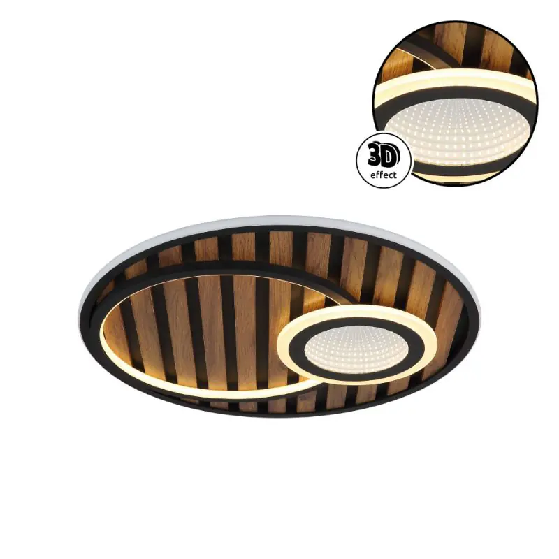 Globo Deckenleuchte Woody Ø 50 x 8 cm schwarz warmweiß