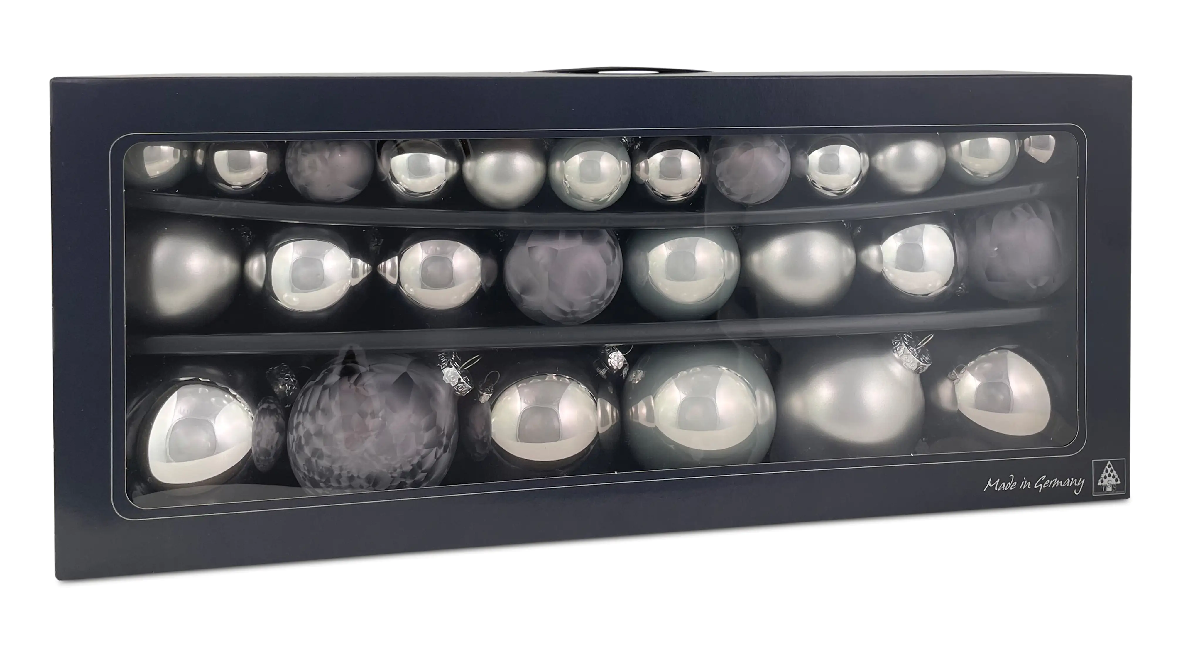 4004942297241 Riffelmacher Glaskugeln Steel Ø 4/6/8 cm silber grau anthrazit - 26 Stück