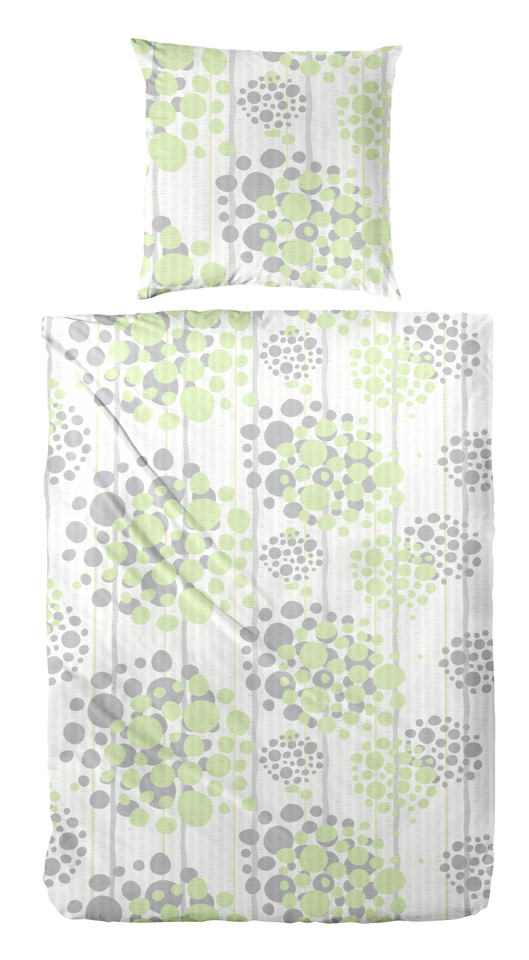 Bettwäsche Soft-Seersucker Kreise grün-grau135 x 200 cm