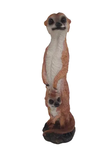 Dekofigur Erdmännchen mit Kind 29 x 9 cm braun