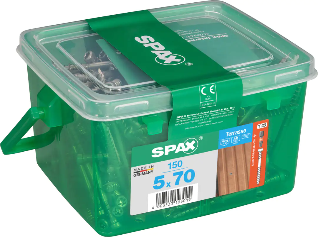 Spax Terrassenschrauben 5.0 x 70 mm TX 25 - 150 Stk. Spax Terrassenschrauben 5.0 x 70 mm TX 25 - 150 Stk.
