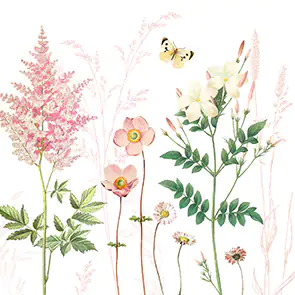 Servietten Blumen und Blätter weiß-rosa 33 x 33 cm 20 Stück Servietten Blumen und Blätter weiß-rosa 33 x 33 cm 20 Stück