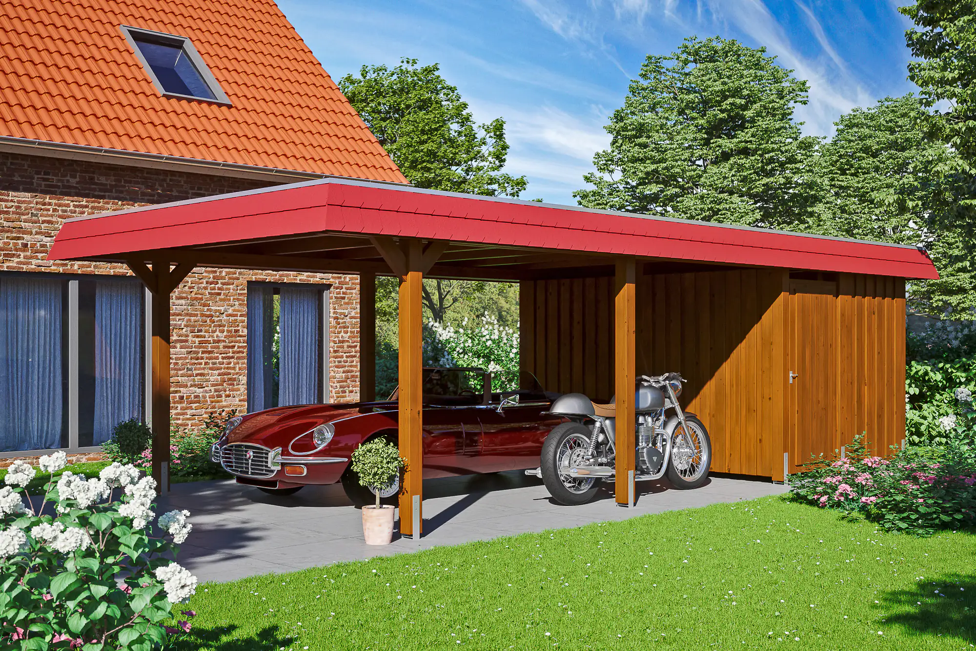 SKAN HOLZ Carport Wendland mit Abstellraum 409 x 870 cm mit Aluminiumdach