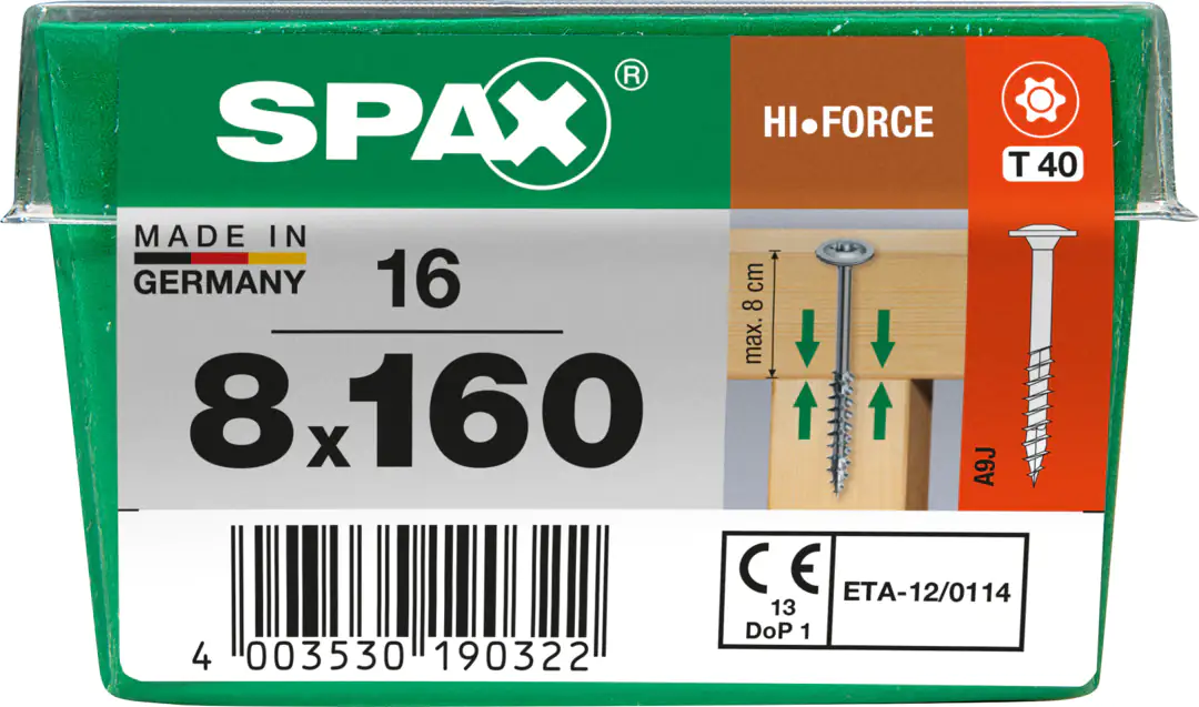 Spax Holzbauschrauben 8.0 x 160 mm TX 40 - 16 Stk. Spax Holzbauschrauben 8.0 x 160 mm TX 40 - 16 Stk.