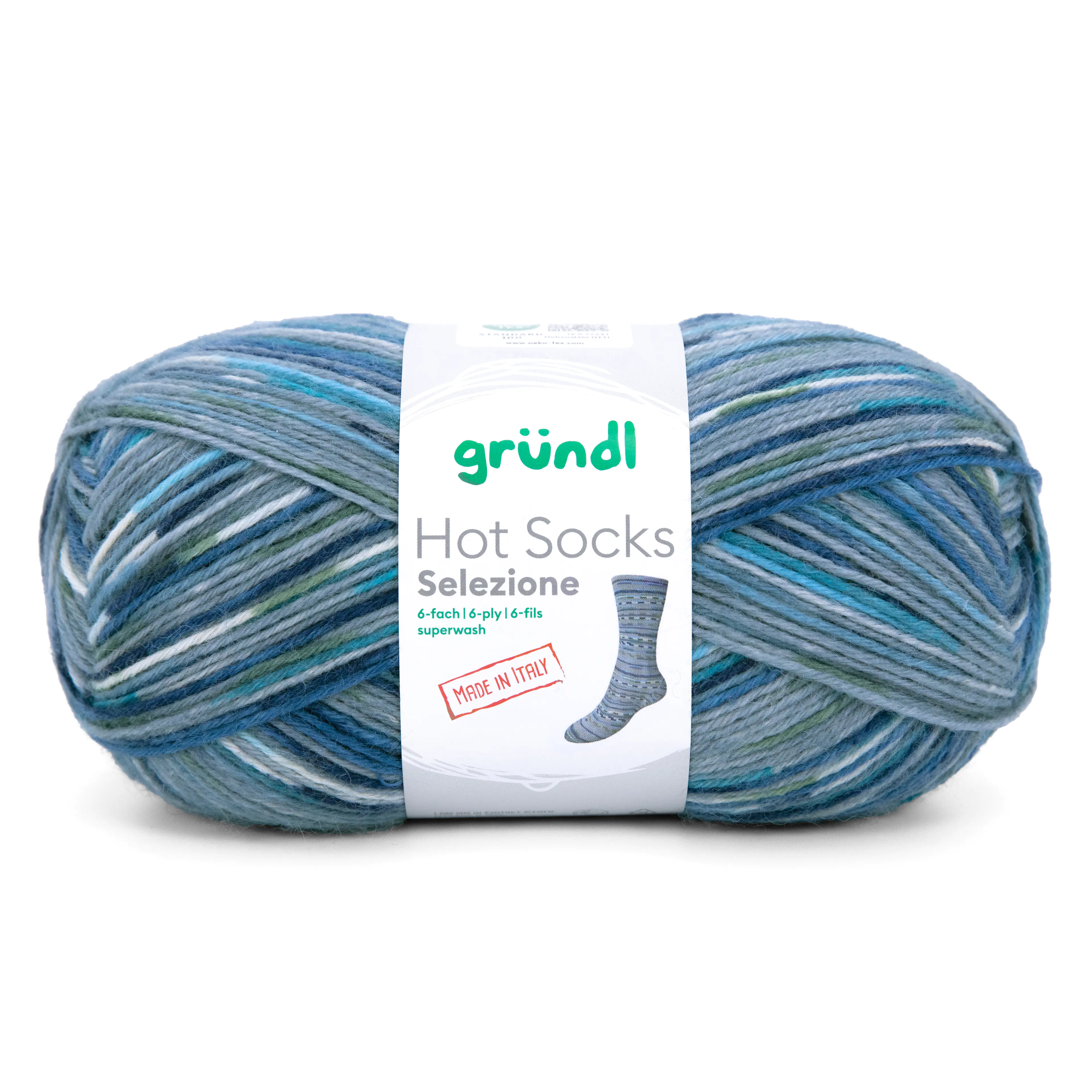 Gründl Sockenwolle Hot Socks 150 g 6-fach, creme-blaugrau-jeansblau