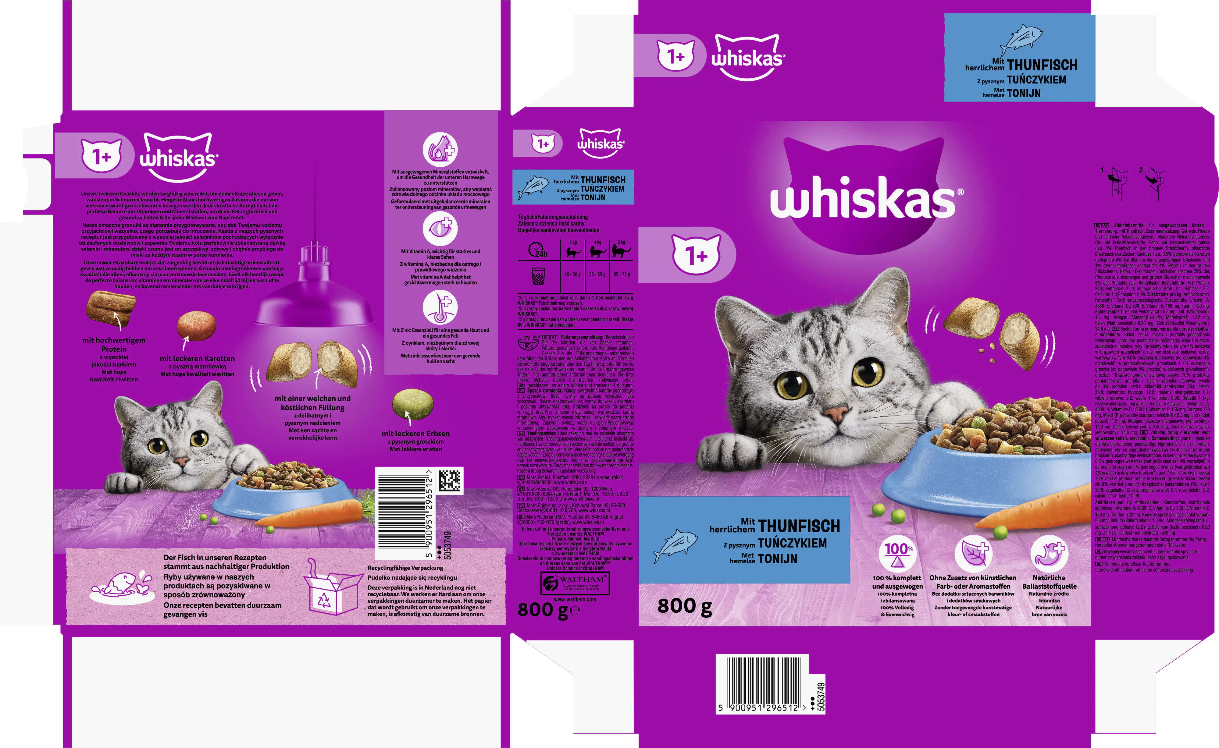 Whiskas Trockenfutter 1+ mit Thunfisch 800 g
