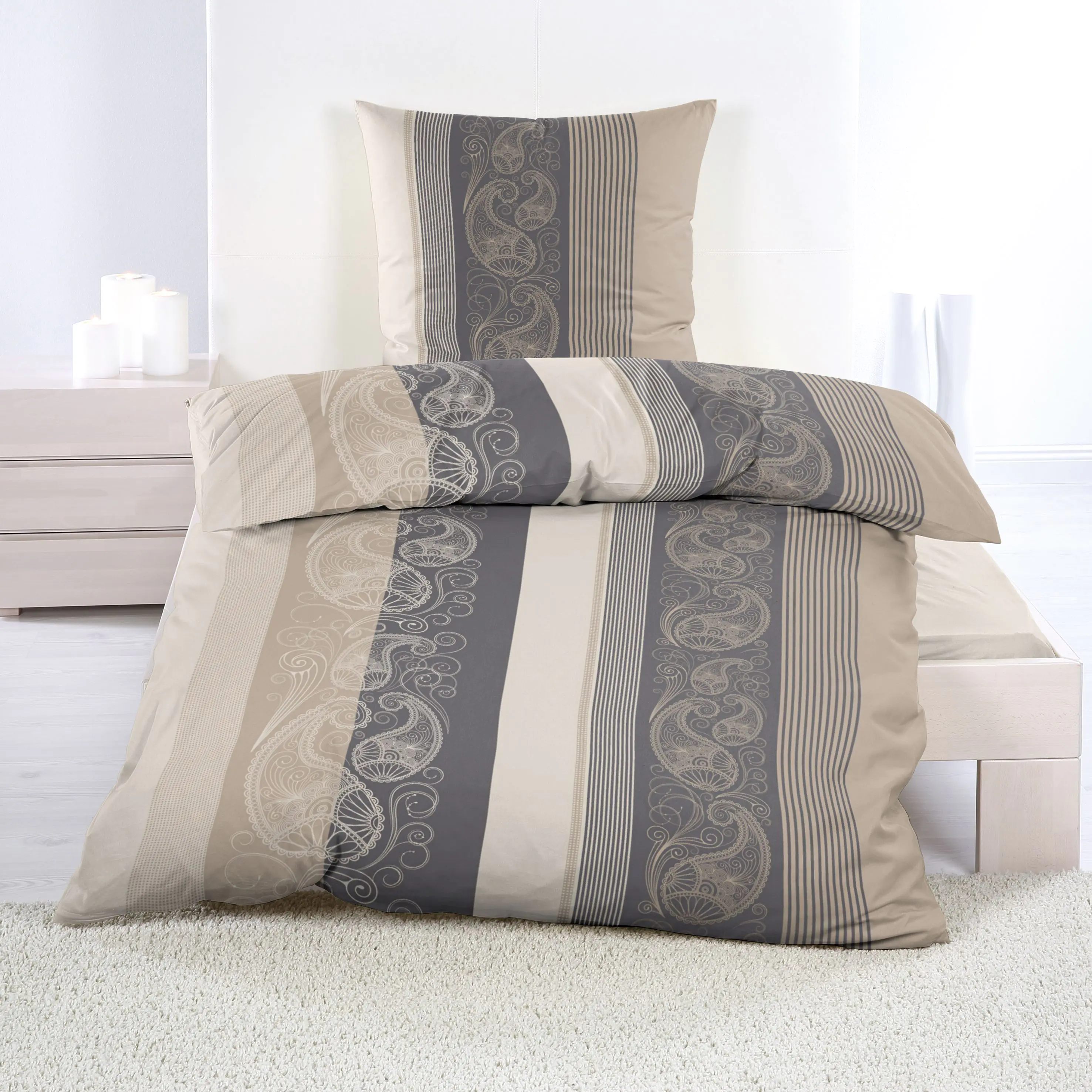 Casa Colori Biber-Bettwäsche mit Paisley beige/grau 135 x 200 cm
