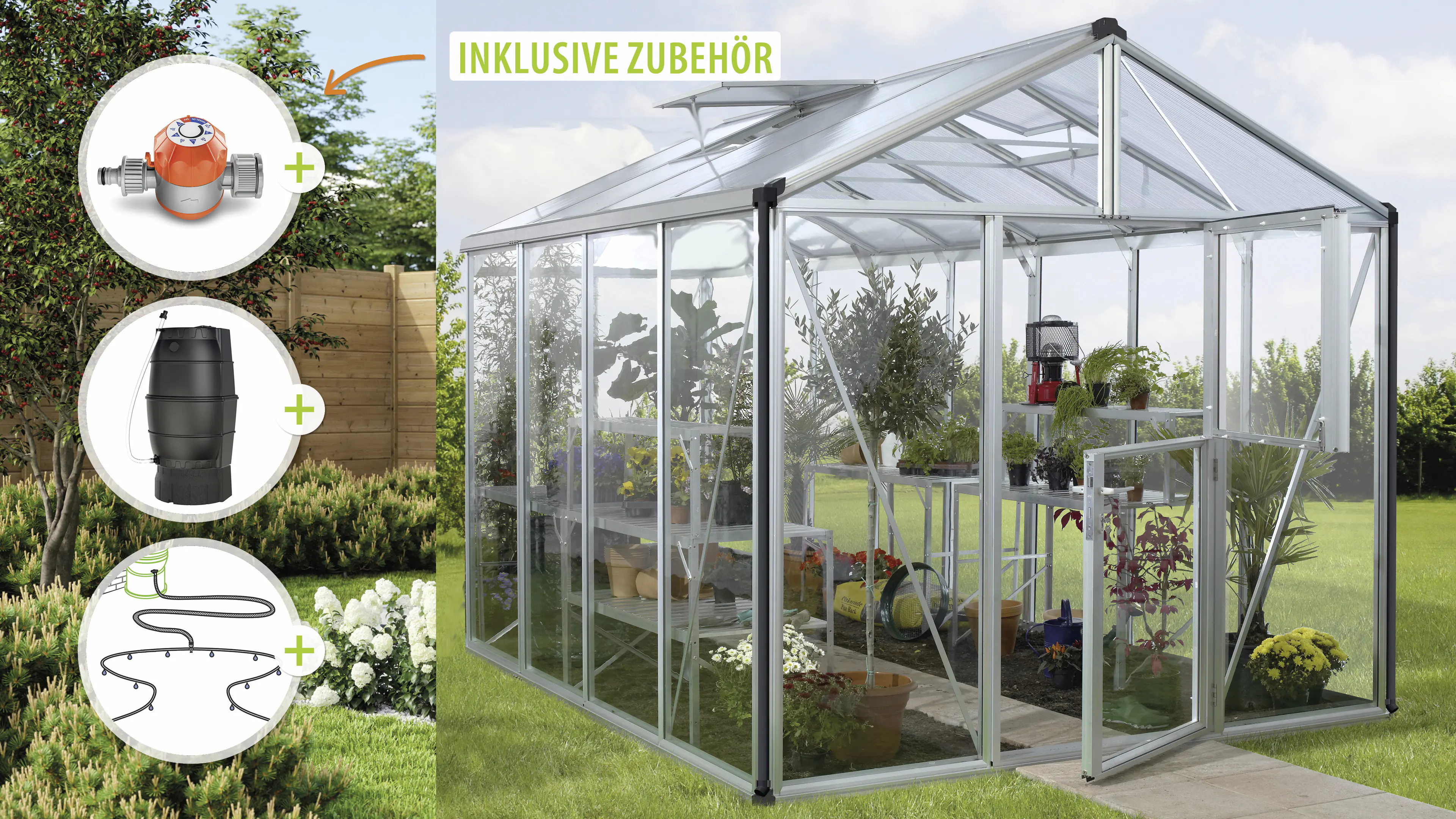 Vitavia Gewächshaus-Set Zeus 8100 ESG/HKP alu 266 x 324 cm 