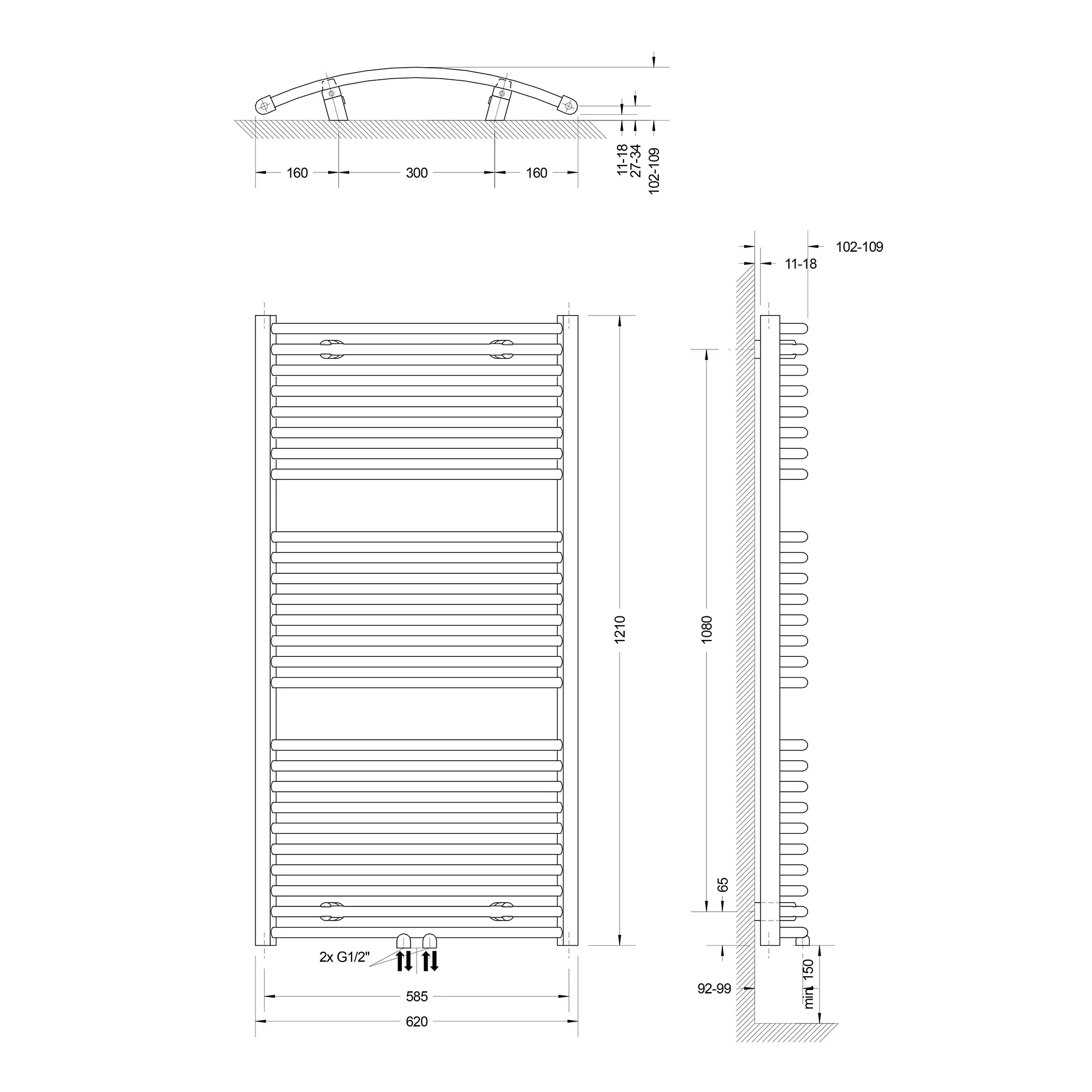Schulte Badheizkörper 121 x 62 cm weiß 678 Watt Anschluss mittig