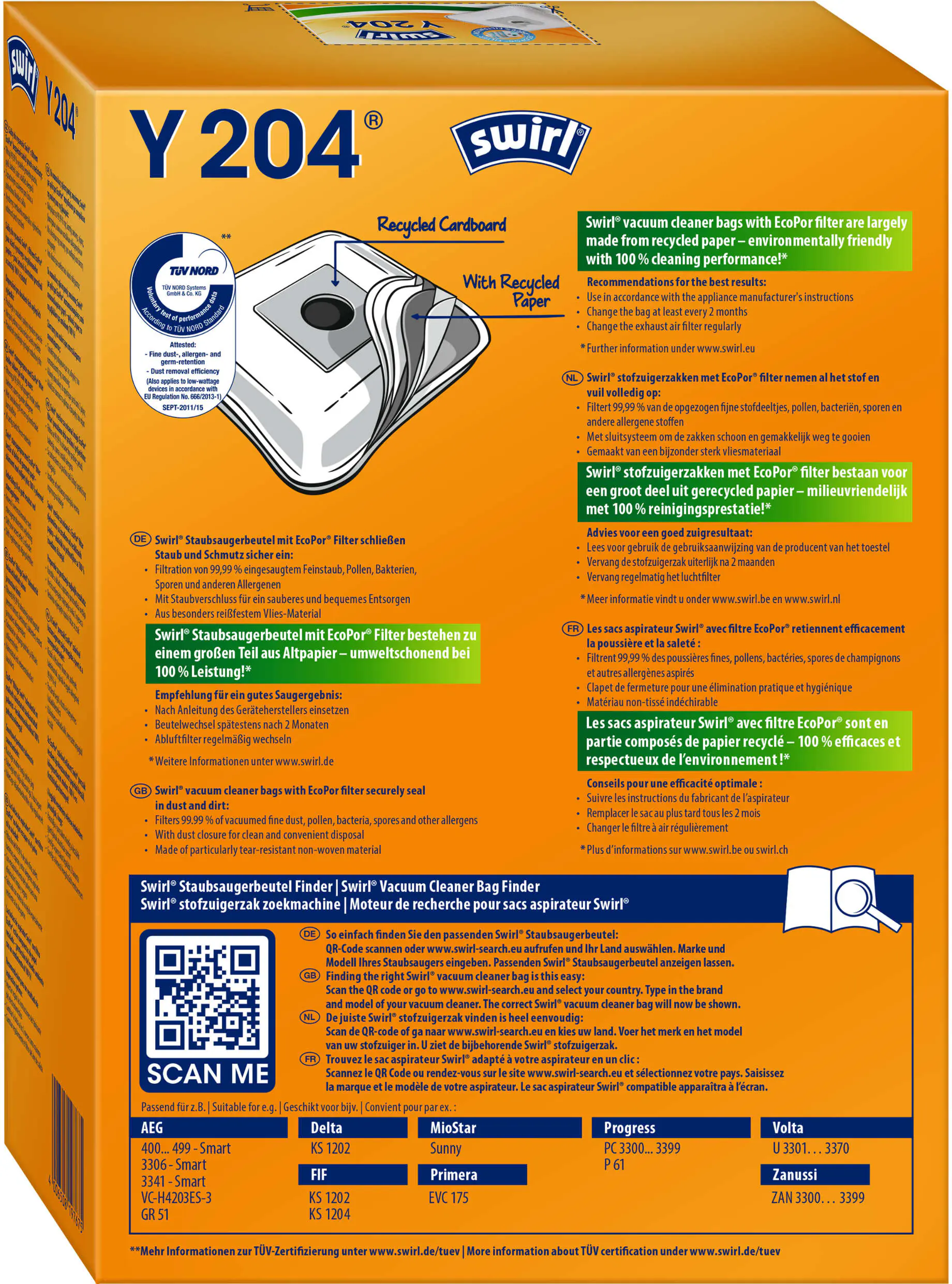 Swirl Y 204 EcoPor Staubsaugerbeutel 4 Staubbeutel + 1 Filter