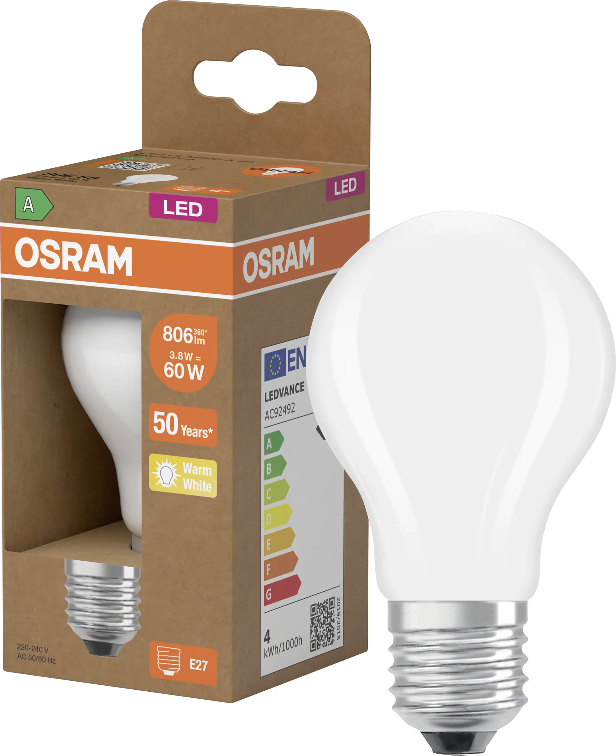Osram LED Leuchtmittel Classic 3,8W matt E27 warmweiß
