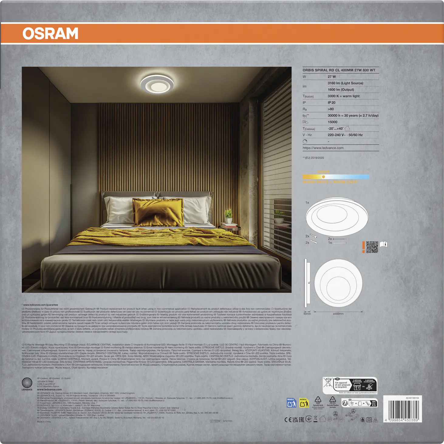 Osram LED Deckenleuchte Orbis Spiral Round weiß Ø 40 cm 27 W 