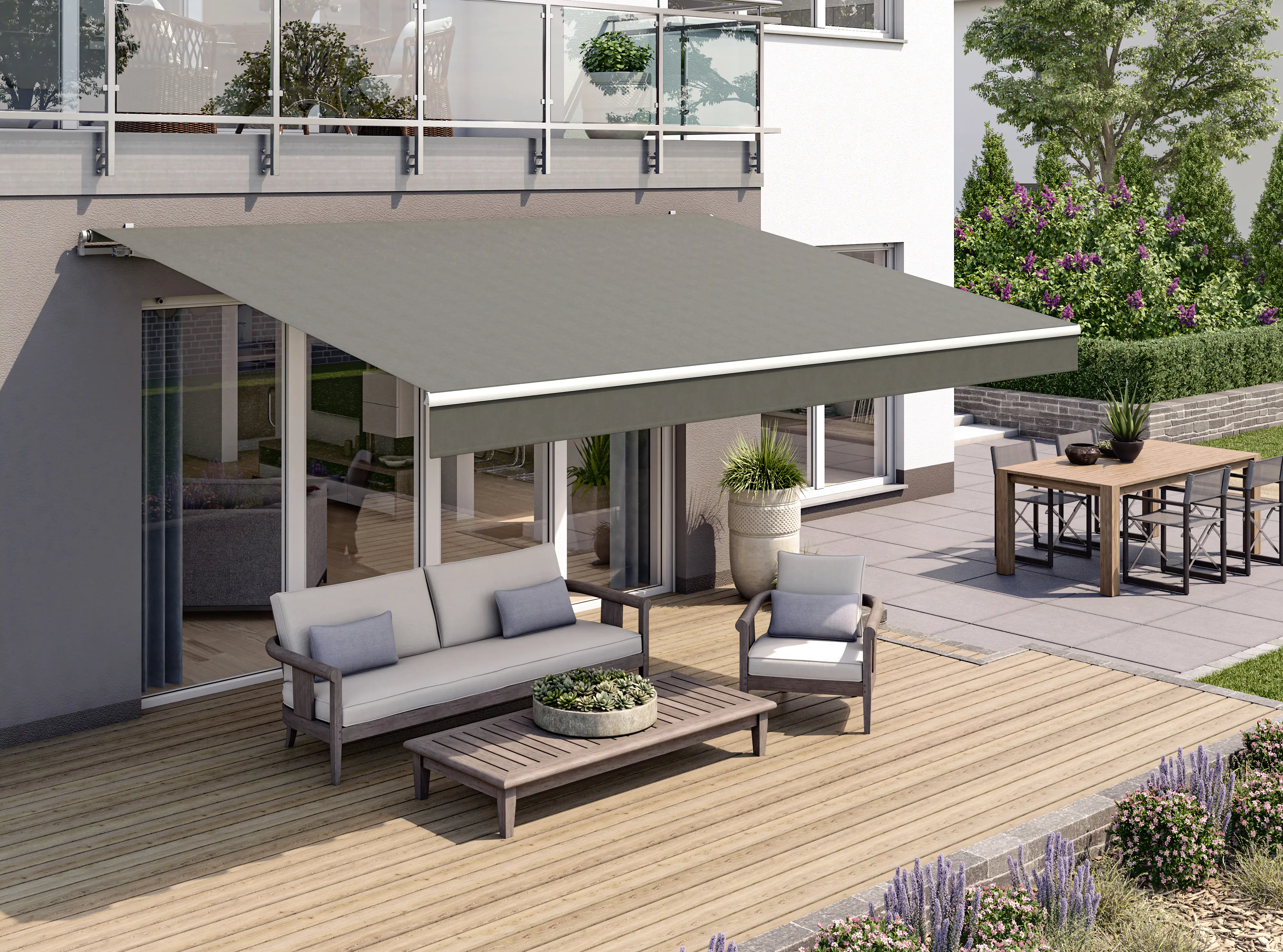 Gelenkarmmarkise Classic dunkelgrau struktur inkl. Motor, Handsender, Solar Panel Gelenkarmmarkise Classic dunkelgrau struktur inkl. Motor, Handsender, Solar Panel