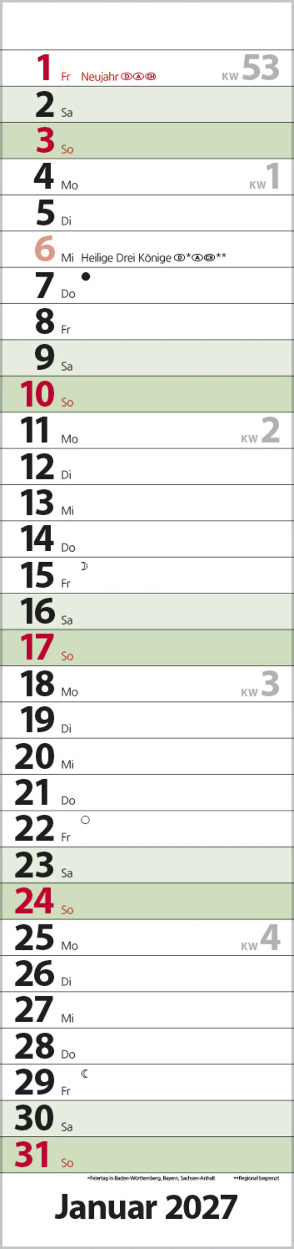 Korsch Kalender Streifenplaner Compact 2027 dunkelgrün 