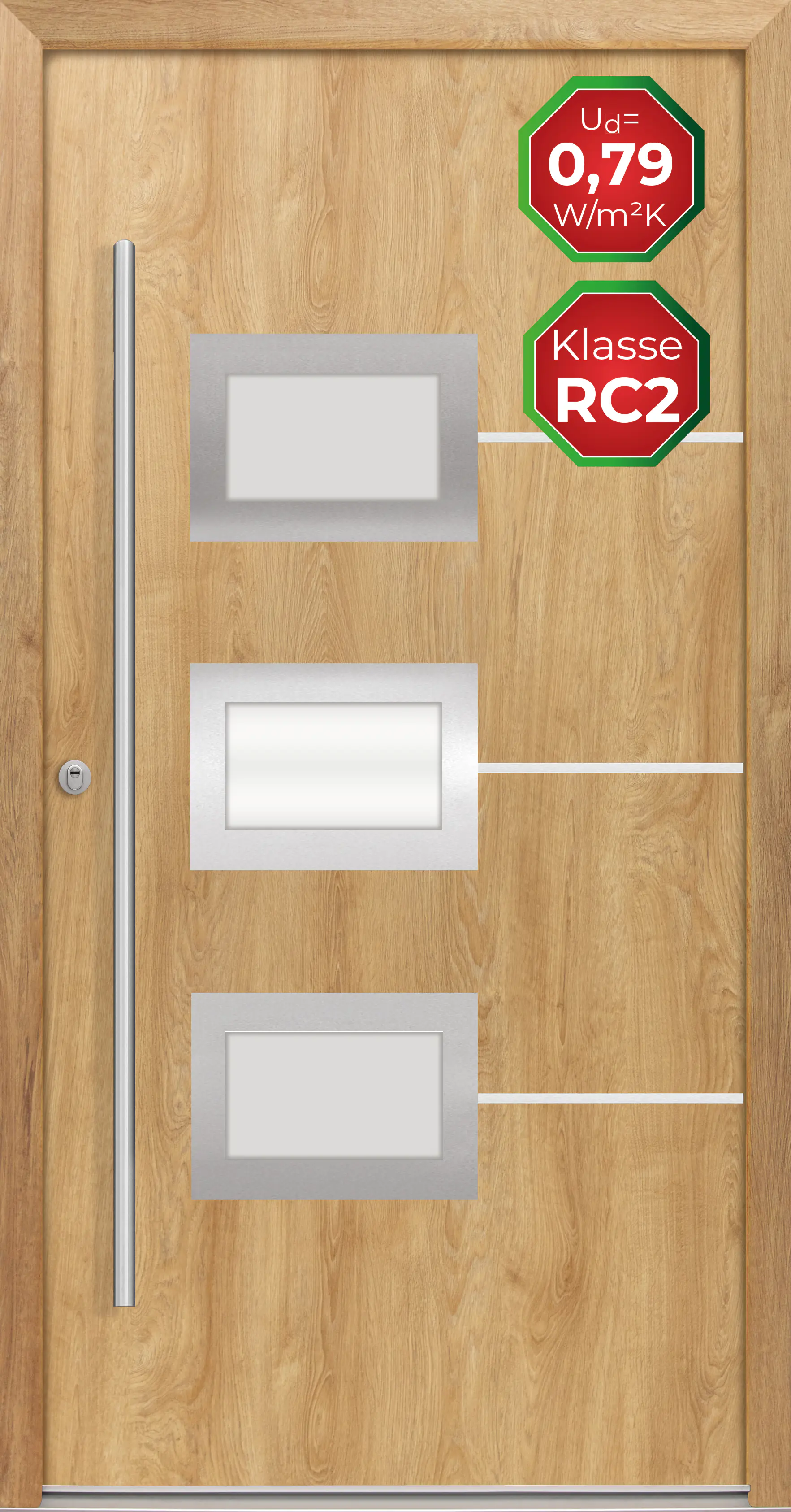 Splendoor Haustür Passivedoor Premium B03 RC2 Eiche Natur DIN Links 100 x 210 cm