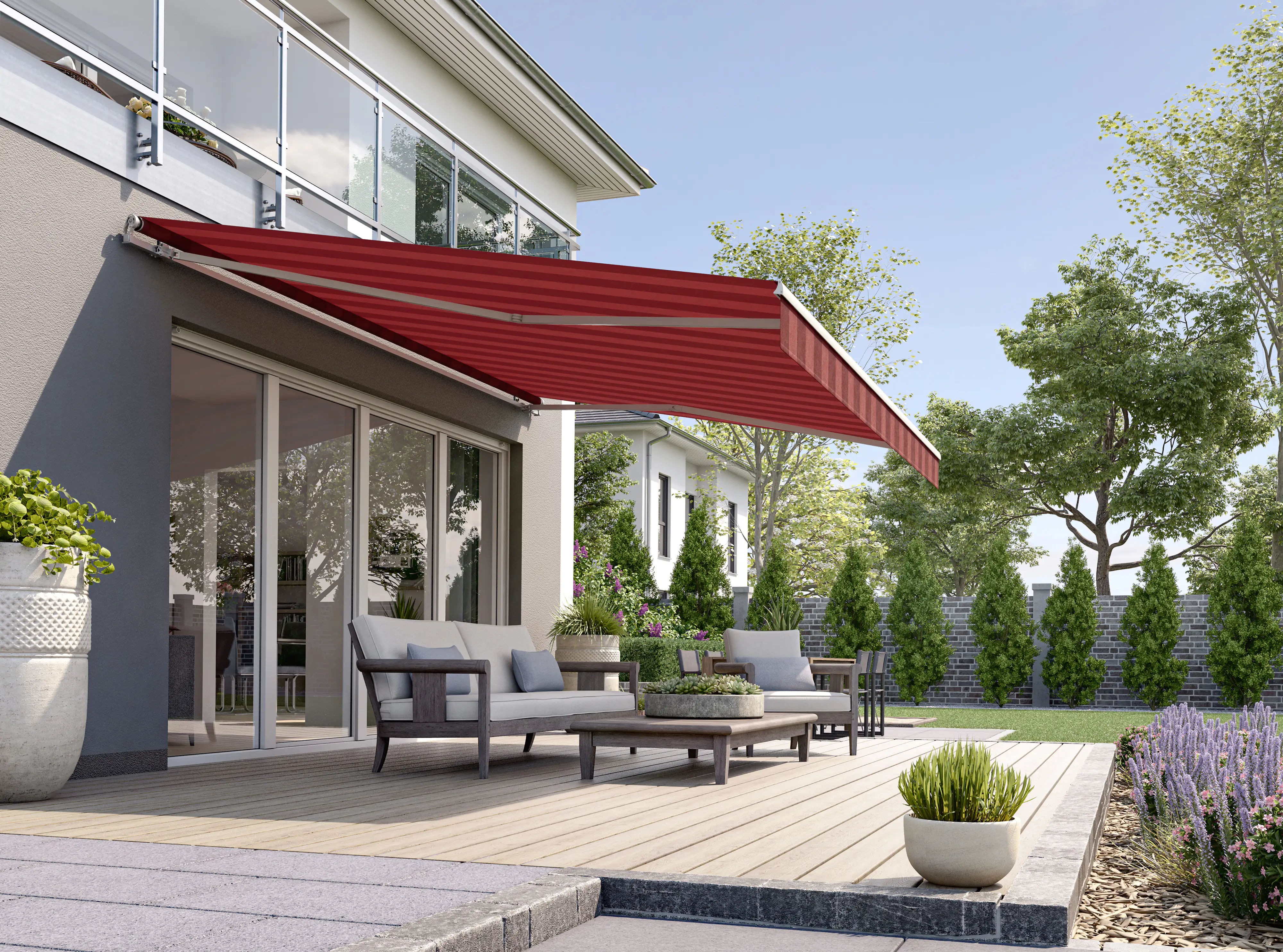 Gelenkarmmarkise Classic bordeaux gestreift inkl. Handkurbel