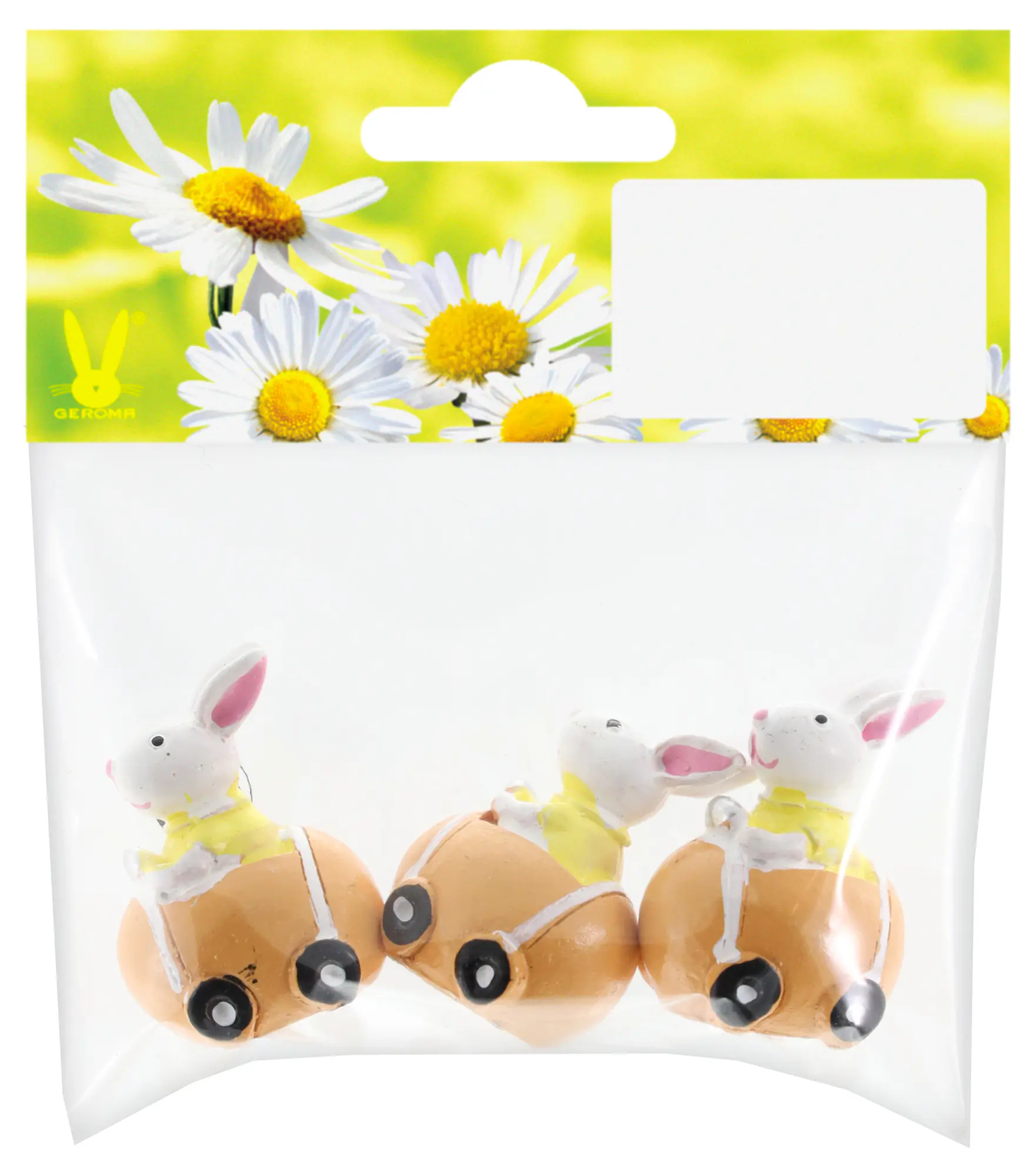 Osterdeko Hasen mit Auto 2 x 3 cm gelb-orange 3 Stück