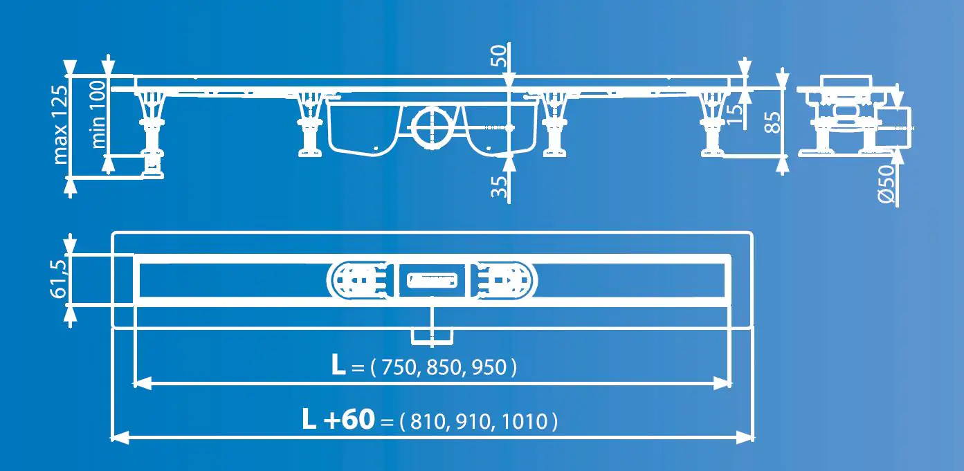 TrendLine Duschrinne 85 cm Kunststoff grau ohne Rost