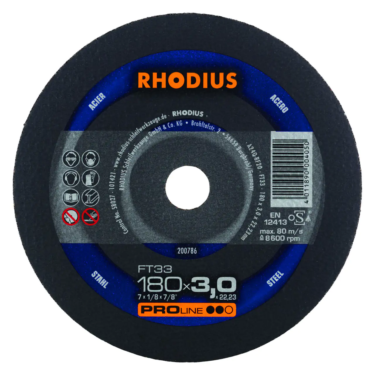 Rhodius Freihandtrennscheibe FT33 Stahl Ø 180 mm Bohrung 22,23 mm Rhodius Freihandtrennscheibe FT33 Stahl Ø 180 mm Bohrung 22,23 mm