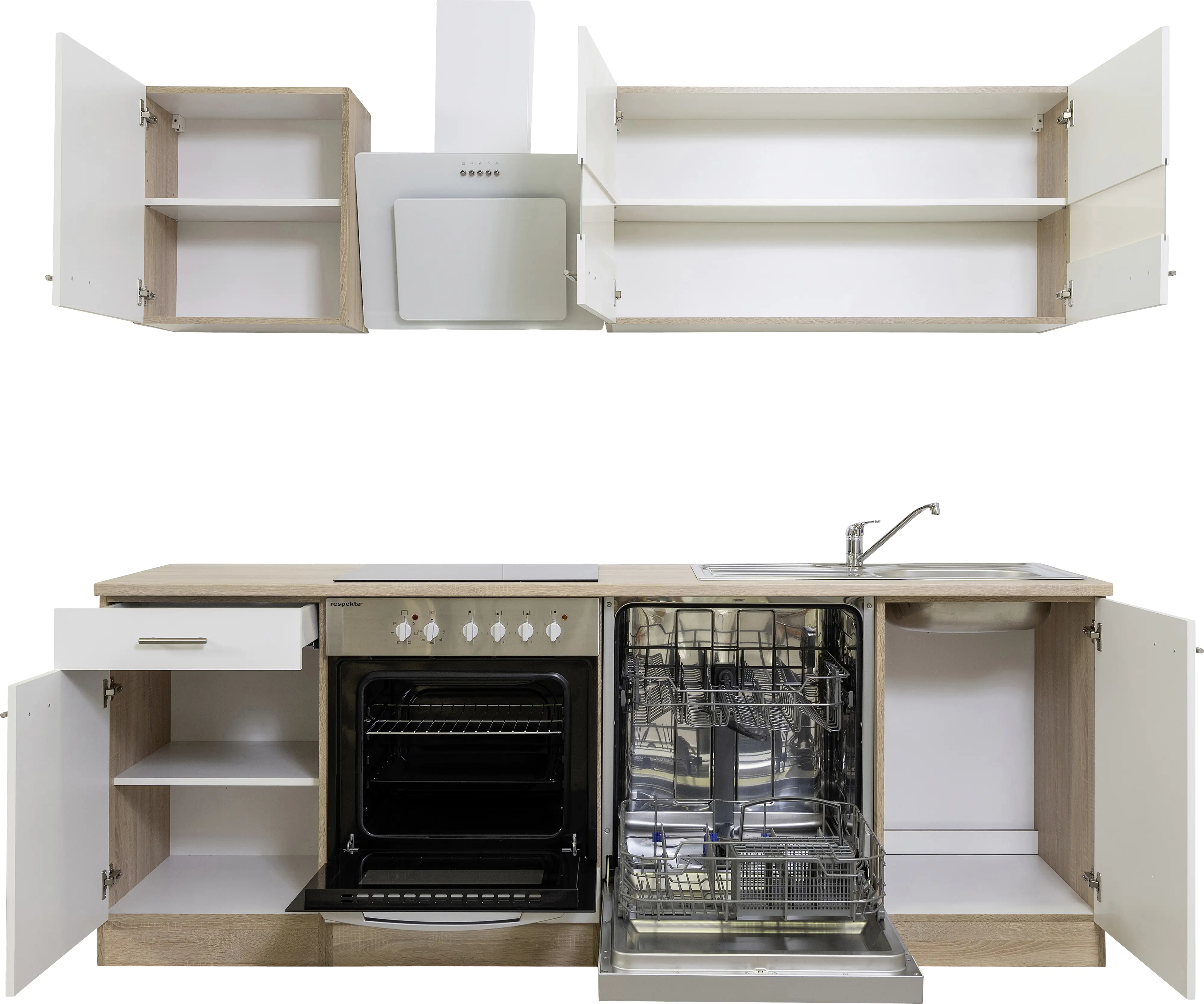 4260515337527_2824336 Respekta Economy Küchenblock 220 cm weiß, Eiche Sonoma, KB220ESWSWC
