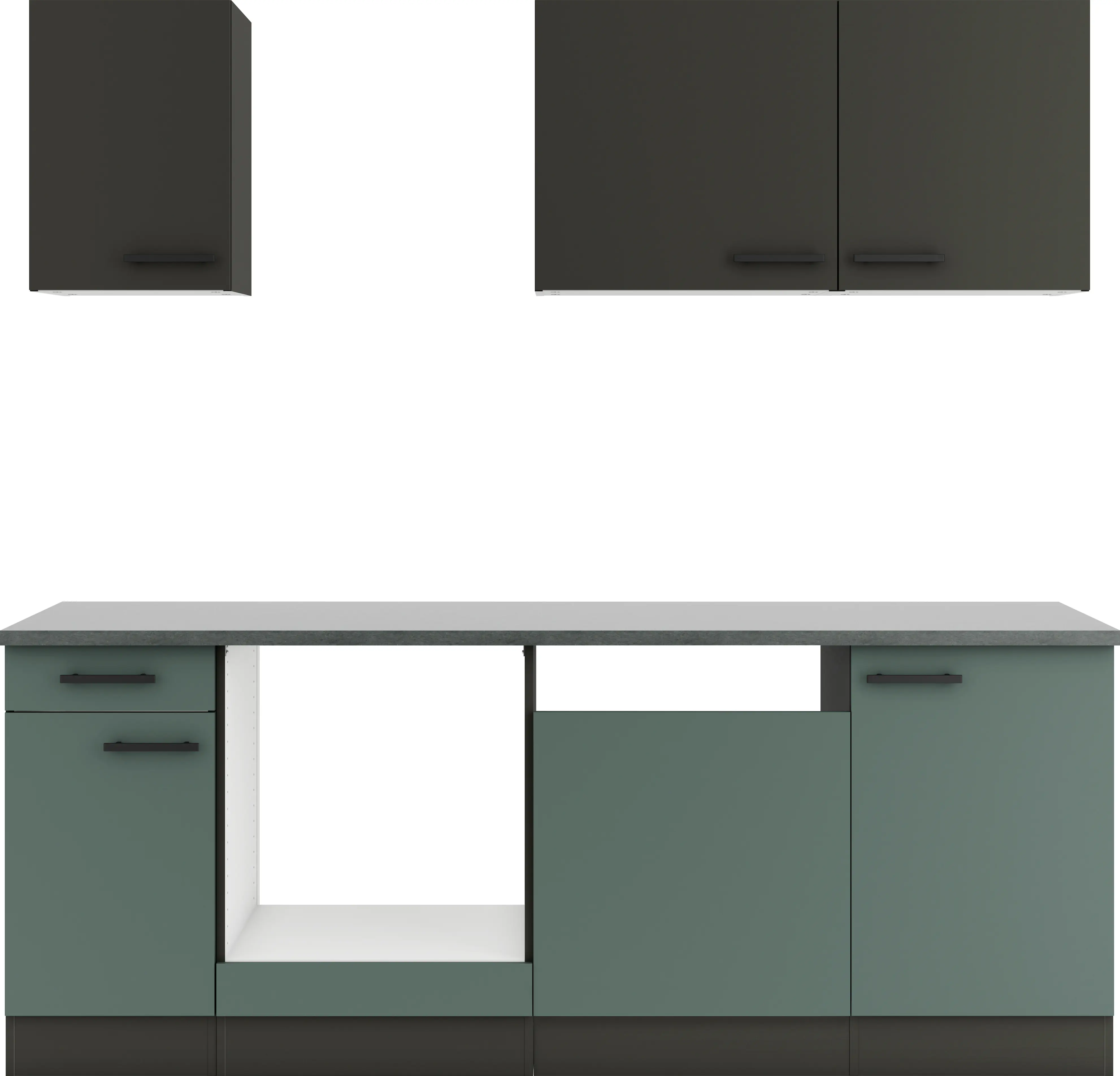 Optifit Küchenzeile Madrid 420/Verona 405 ohne Geräte steingrün/anthrazit 210 cm 