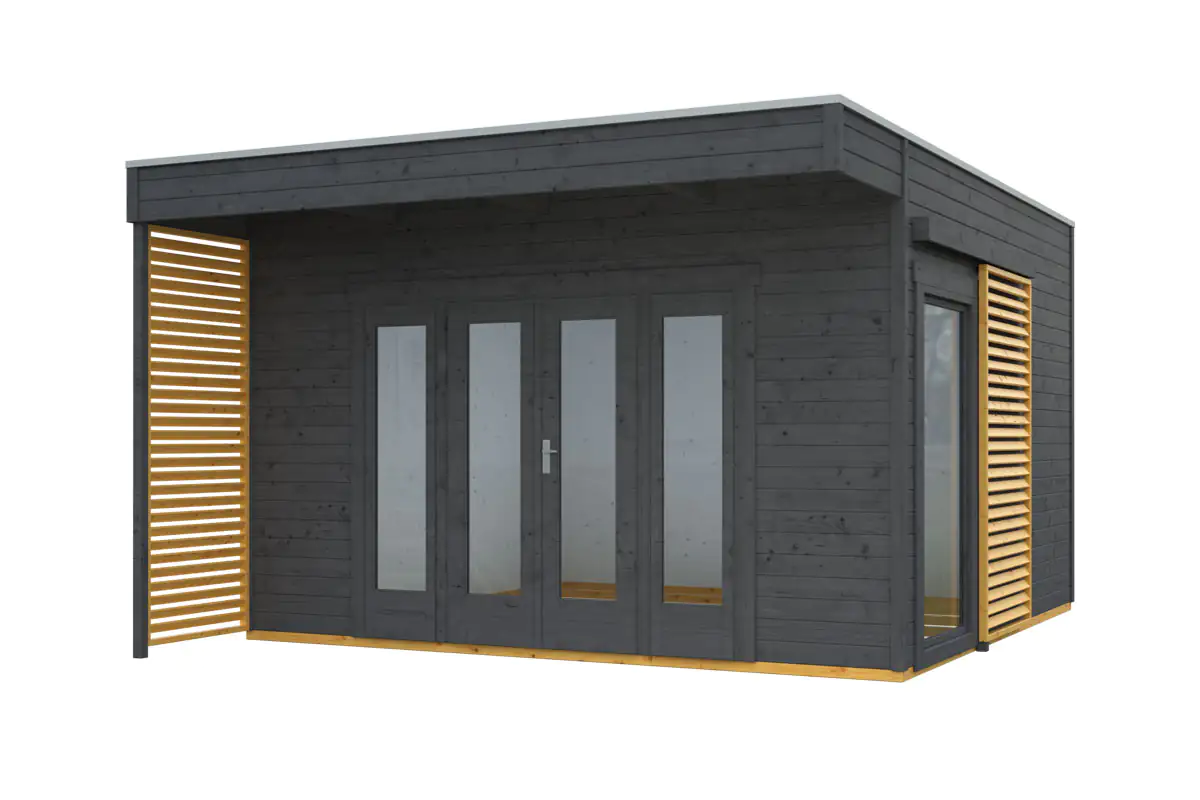 4018211035885_2 SKAN HOLZ Gartenhaus Tokio 4 402 x 402 cm schiefergrau mit Fußboden, doppelschalig