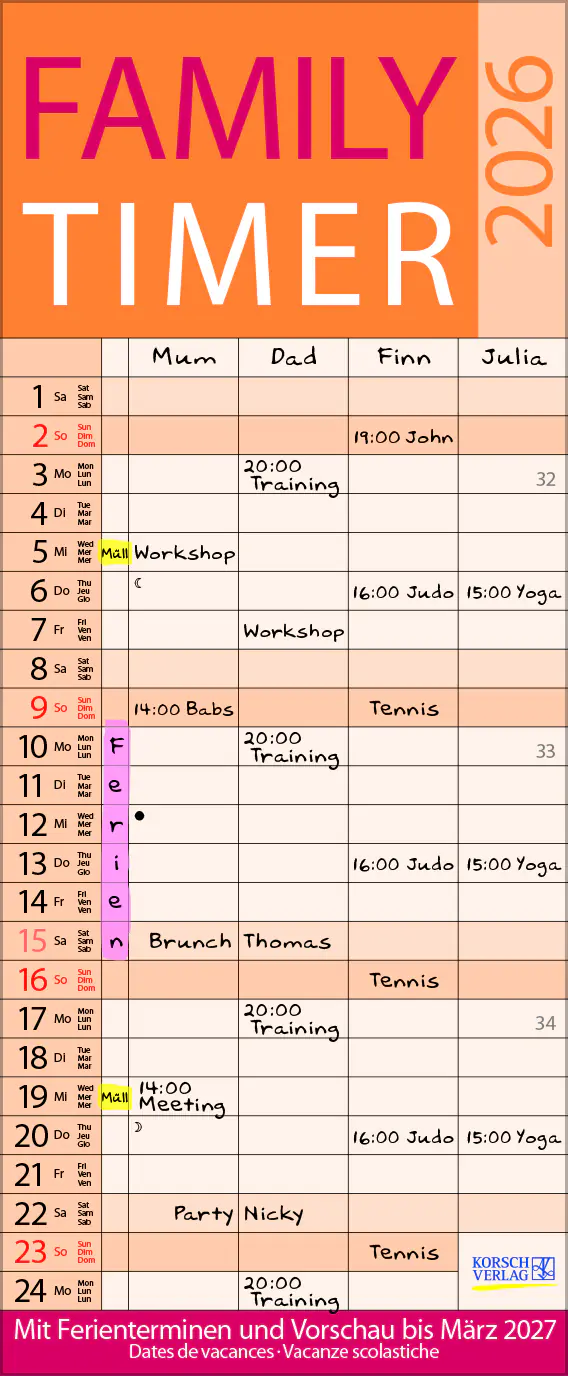 Korsch Kalender Familientimer Lifestyle 2026