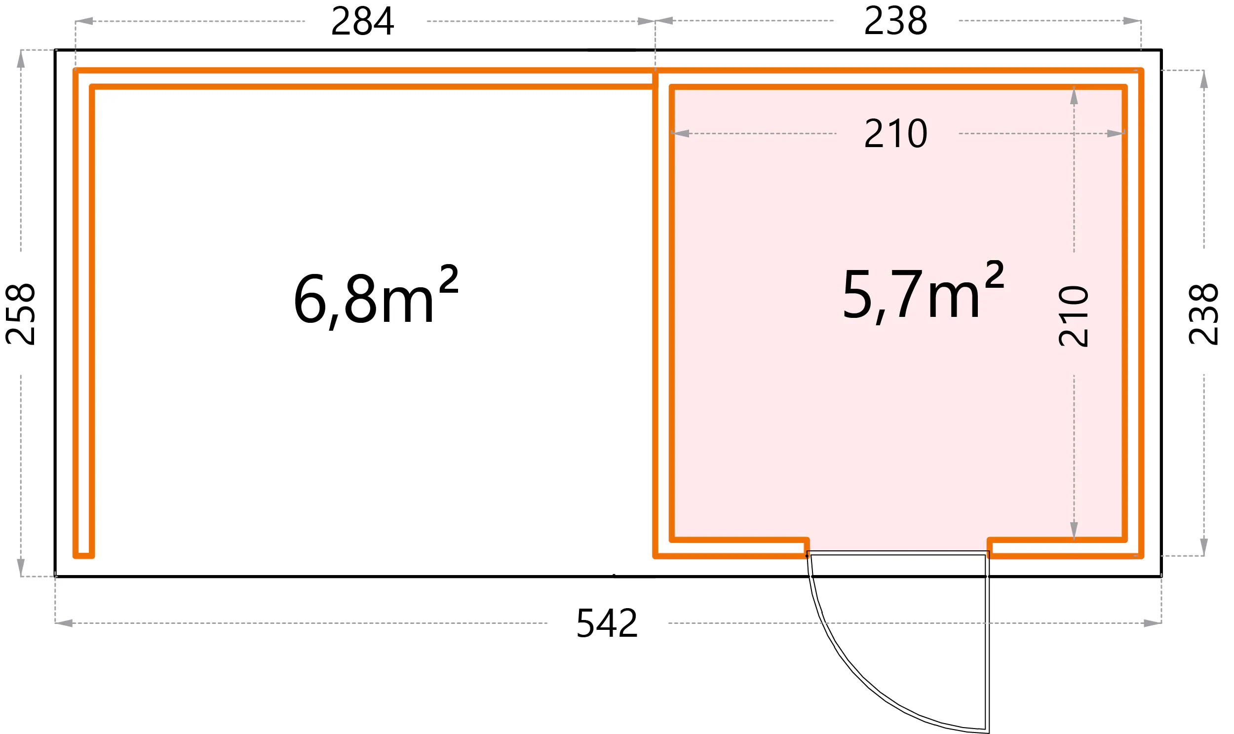 Telluria Gerätehaus Classico Lounge S 2424 links EW weiß 522 x 238 cm