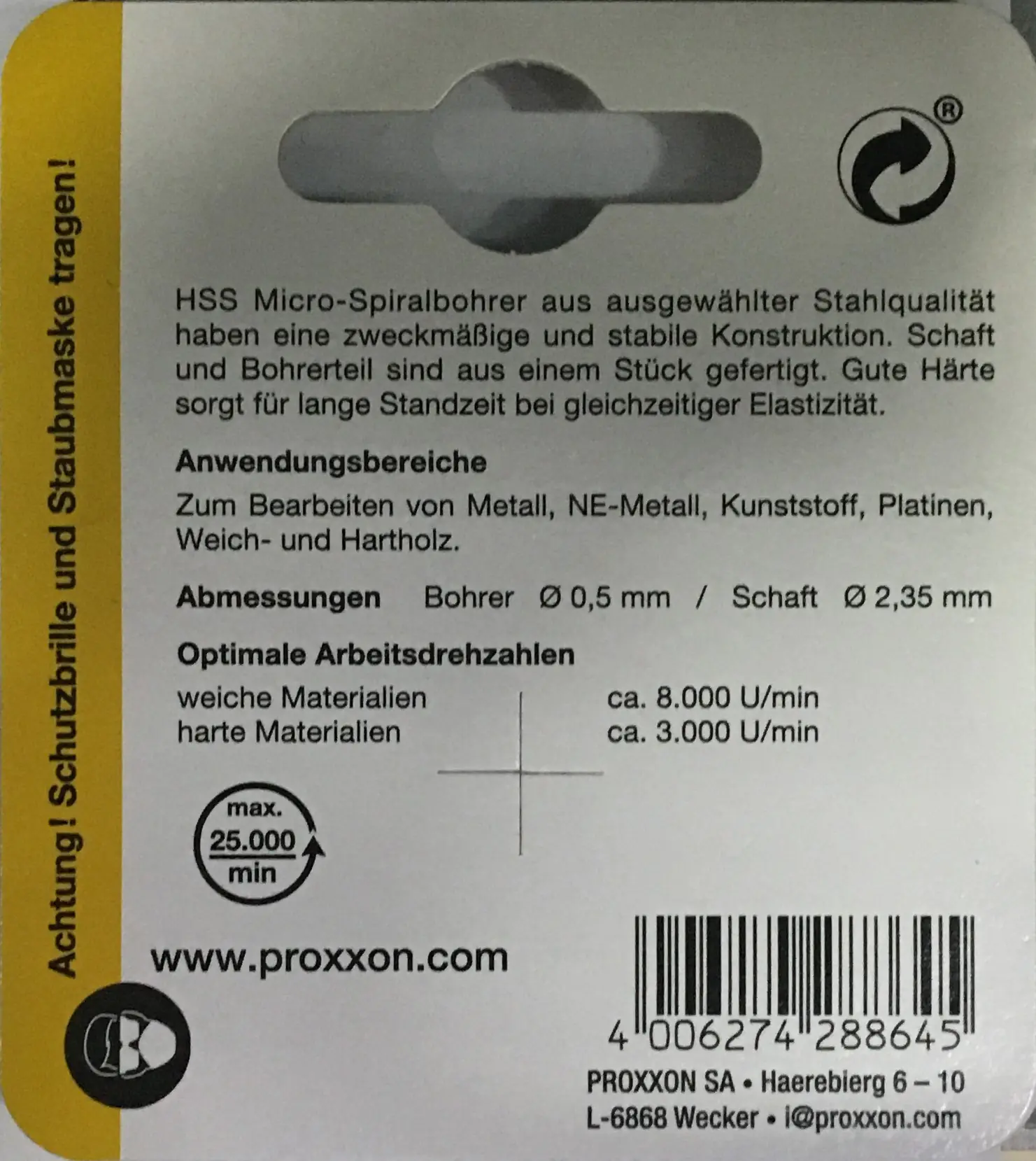 Proxxon Micromot Mikro-Spiralbohrer Proxxon Micromot Mikro-Spiralbohrer