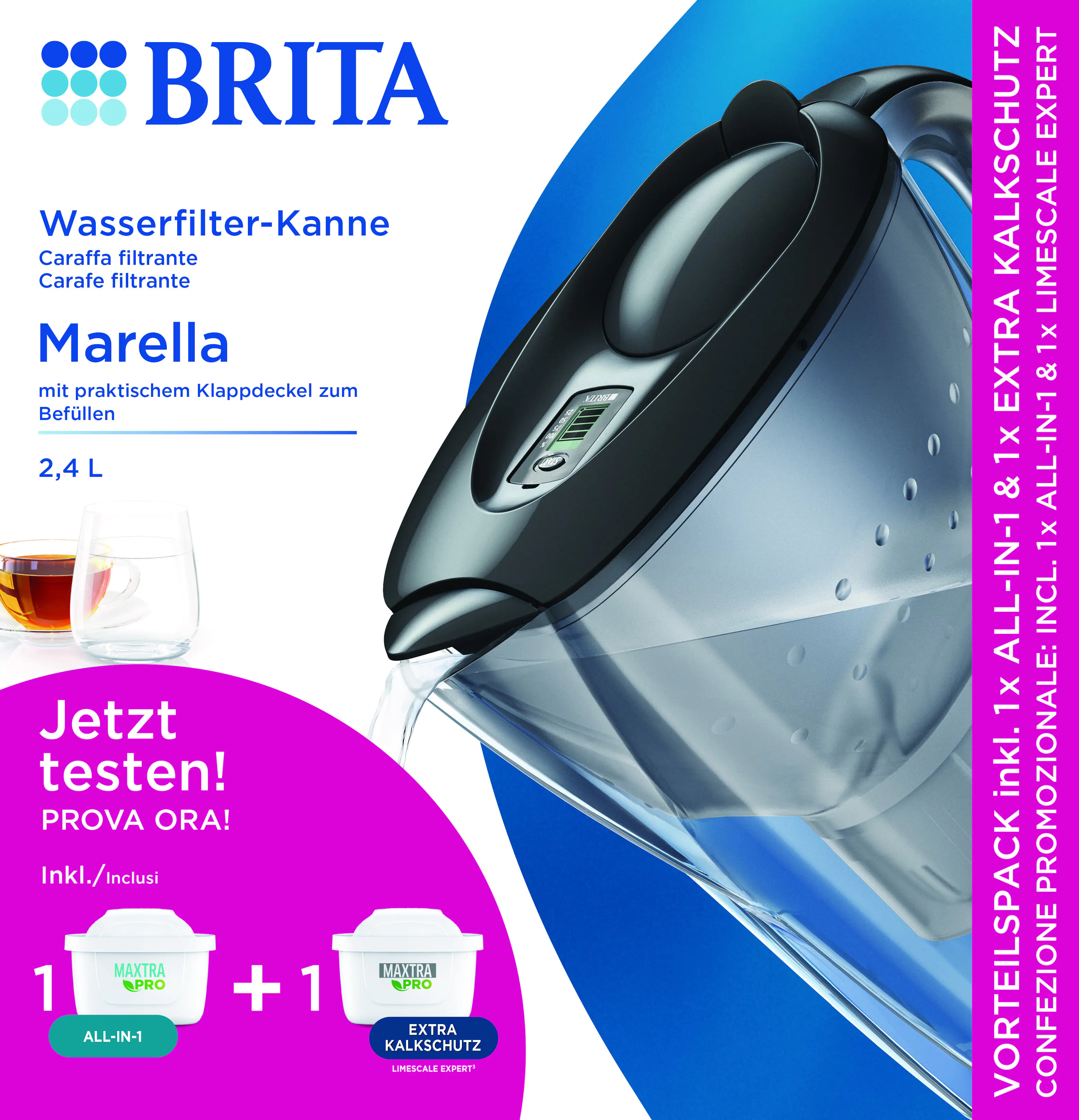 Brita Wasserfilter Kanne Marella graphit 2,4 l Füllmenge Vorteilspack