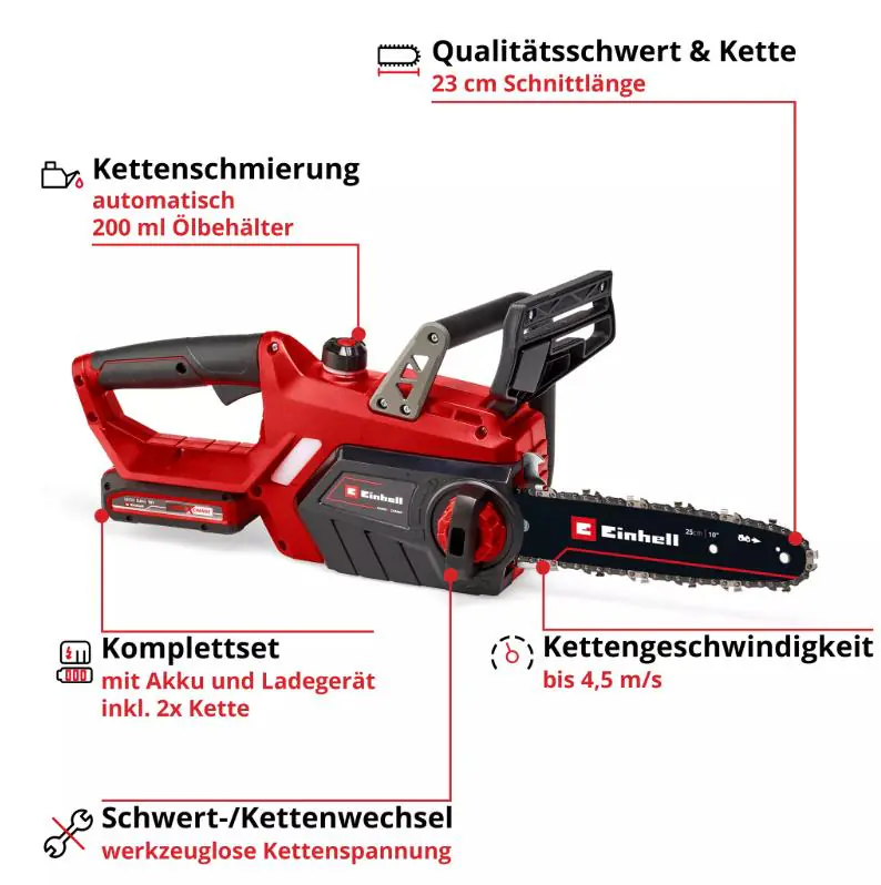 Einhell Akku Kettensäge GE-LC 18/25 Li Set 25 cm Schwertlänge Einhell Akku Kettensäge GE-LC 18/25 Li Set 25 cm Schwertlänge