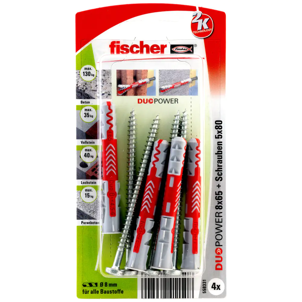 Fischer Dübel-Set Duopower 8.0 x 65 mm - 4 Stück Fischer Dübel-Set Duopower 8.0 x 65 mm - 4 Stück