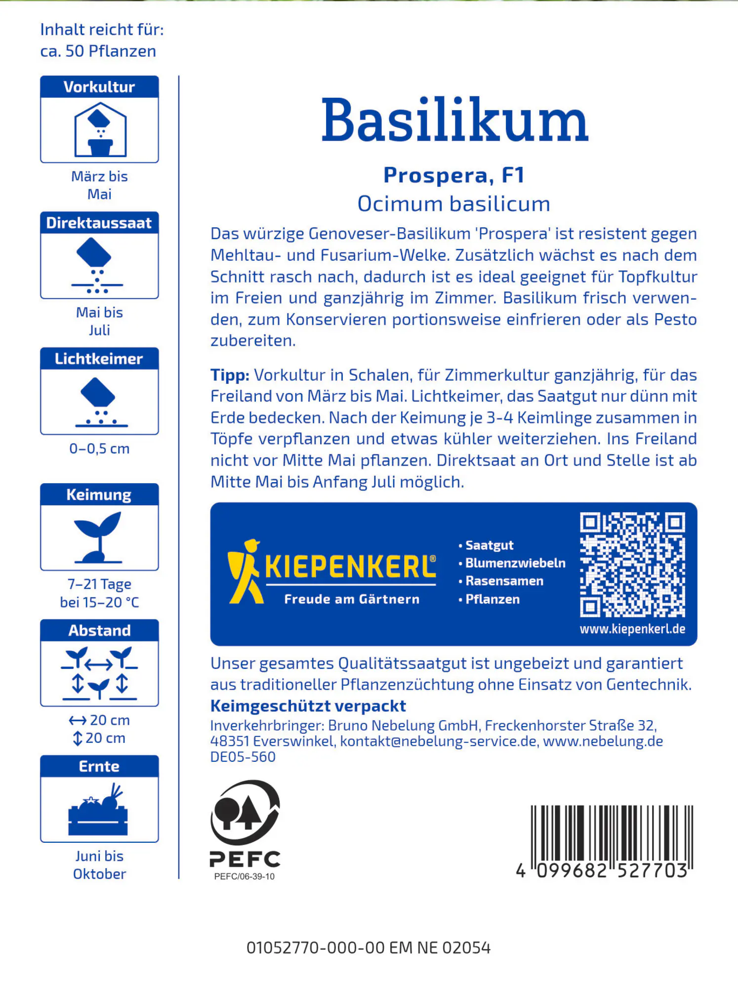 Kiepenkerl Profi-Line Saatgut Basilikum Prospera F1 für ca. 50 Pflanzen