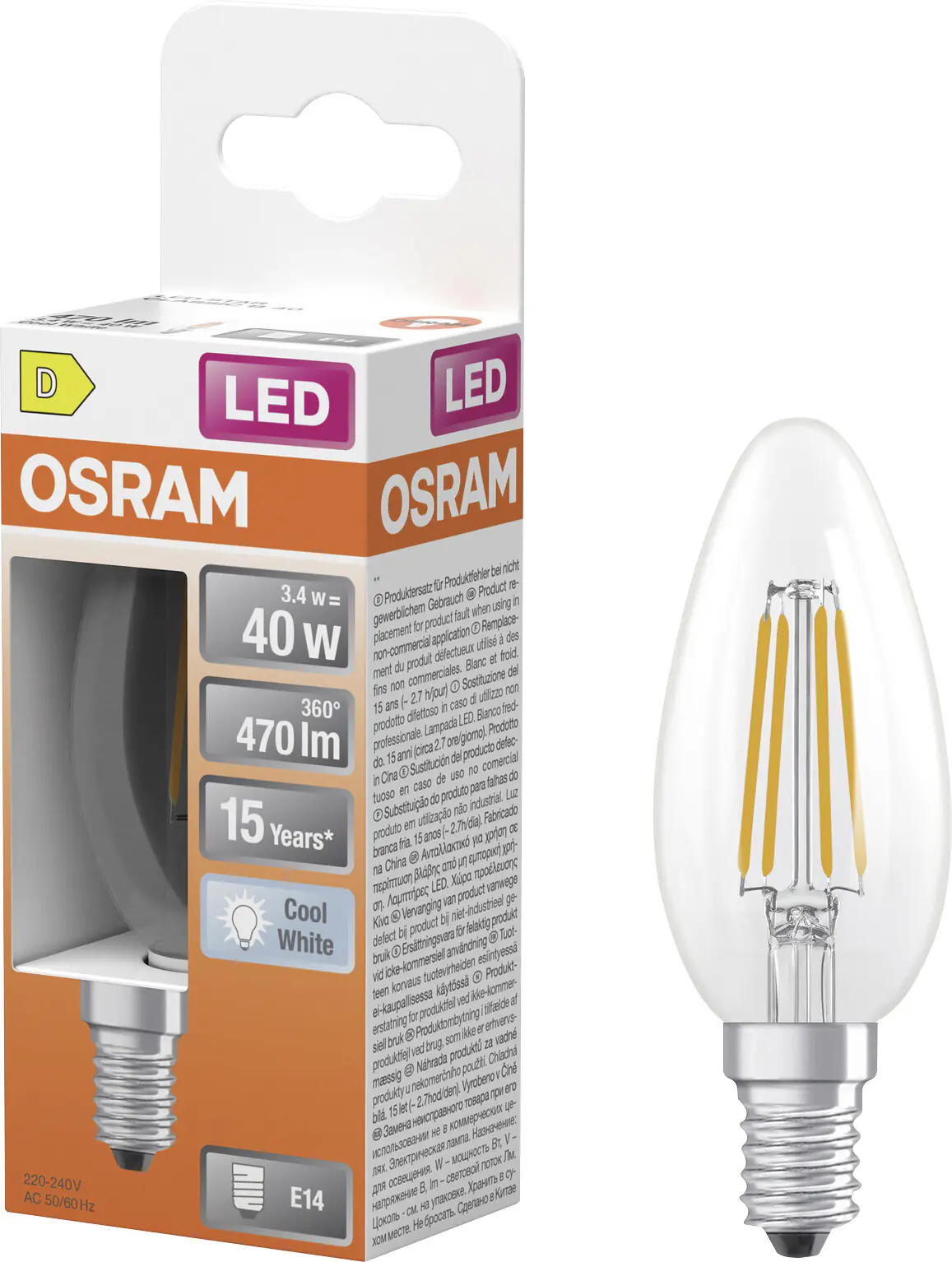Osram LED Leuchtmittel E14 Star Classic 3,4W klar kaltweiß