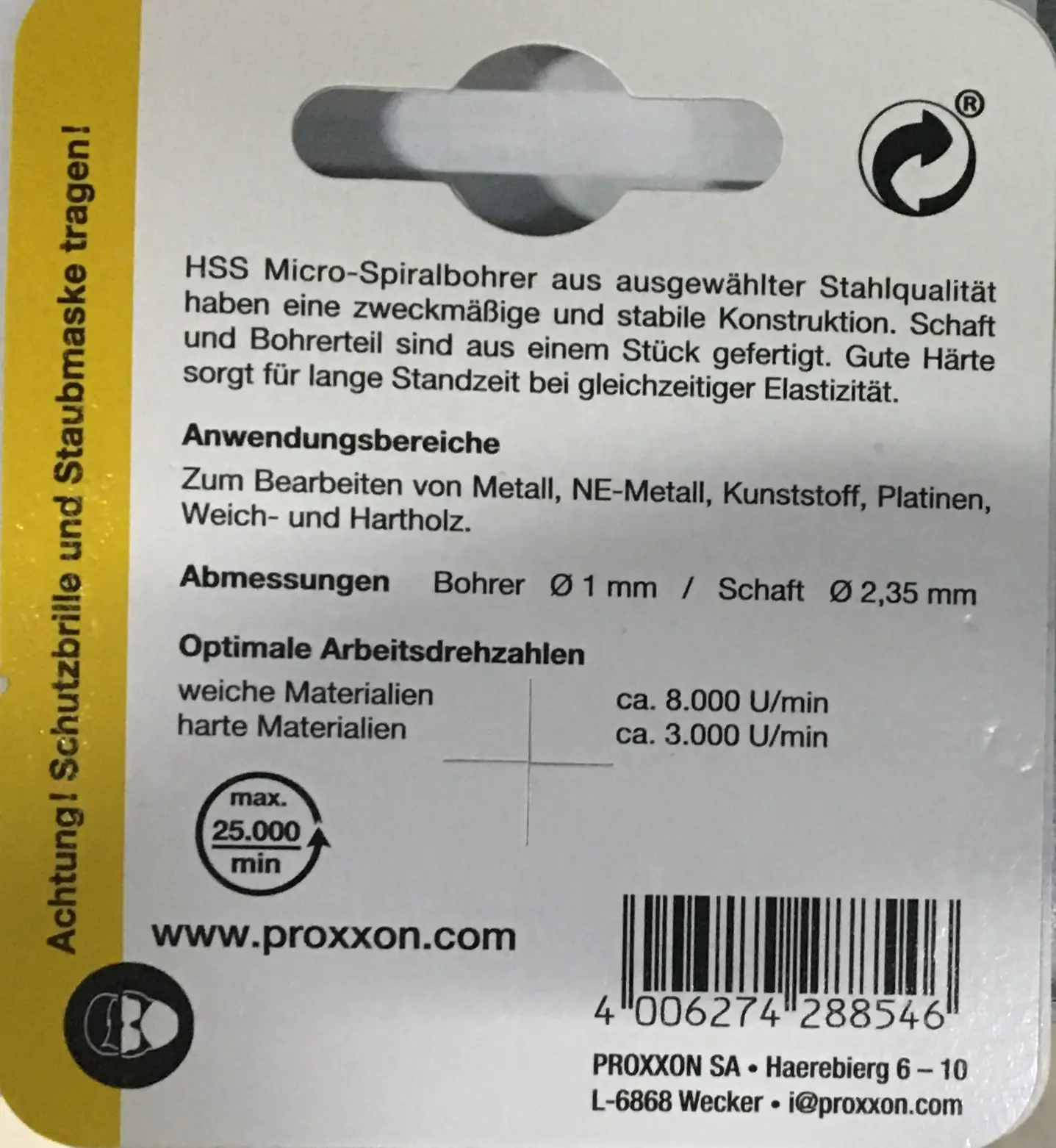 Proxxon Micromot Mikro-Spiralbohrer 1 mm 3 Stück Proxxon Micromot Mikro-Spiralbohrer 1 mm 3 Stück