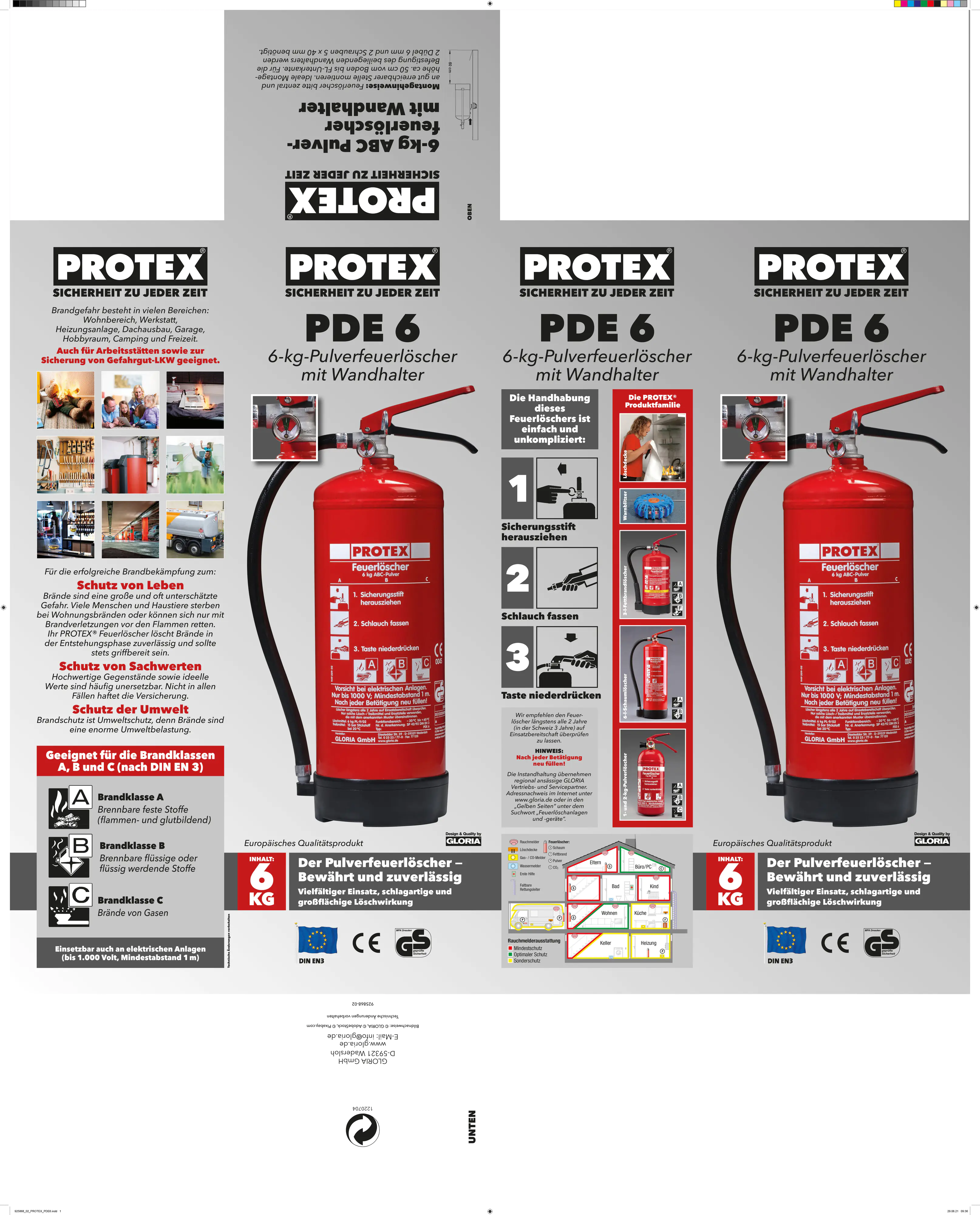 Protex Feuerlöscher PDE 6 GA Pulver Löschmittel