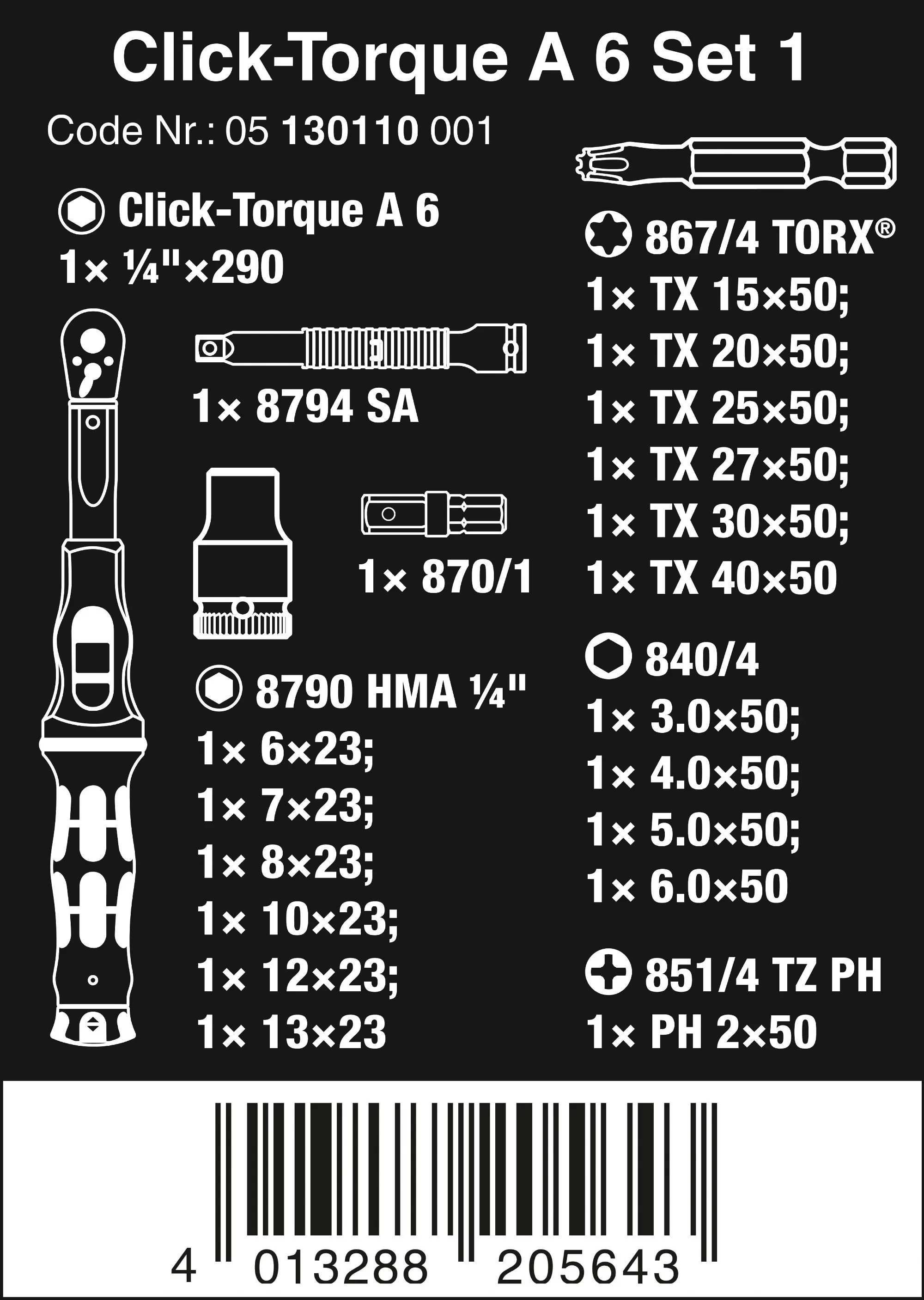 Wera Drehmomentschlüssel Click-Torque A 6 Set 1, 2,5-25 Nm 20-teilig Wera Drehmomentschlüssel Click-Torque A 6 Set 1, 2,5-25 Nm 20-teilig