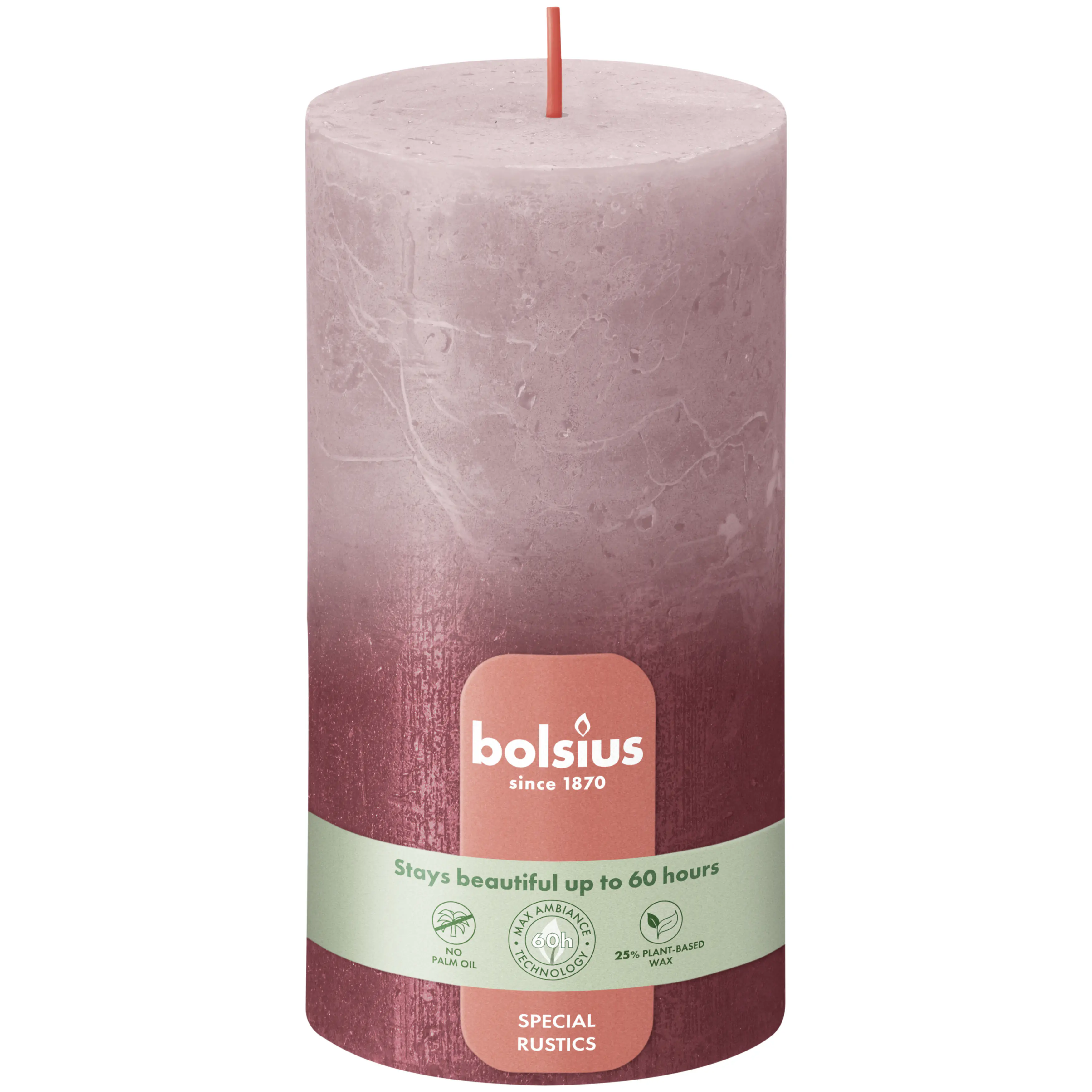 Bolsius Stumpenkerze Rustik Sunset Enschenrose+Rot 13 cm
